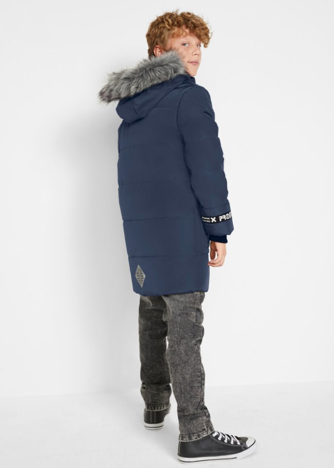 Jungen Winterparka mit abnehmbarem Fellimitatkragen