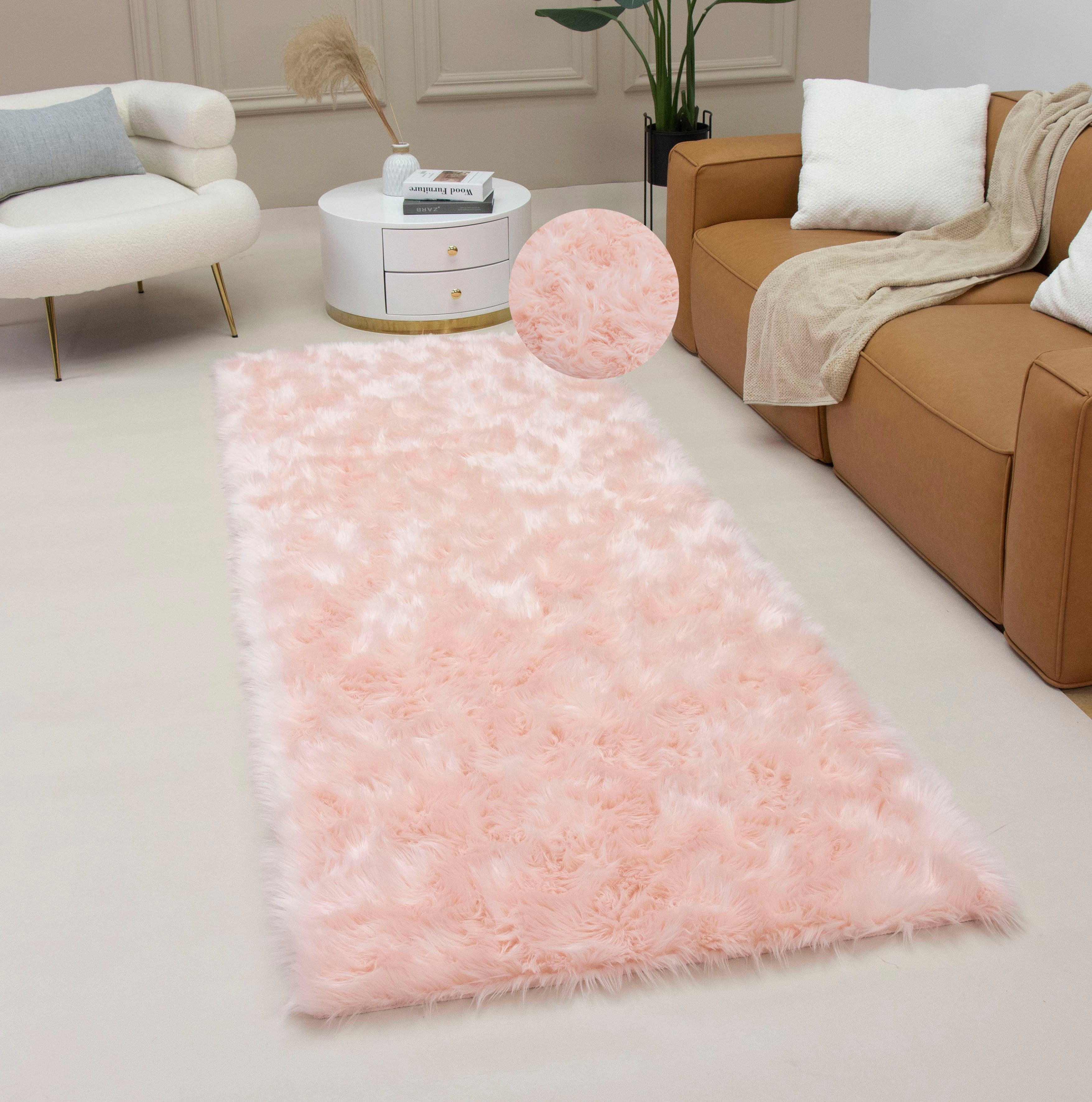 Hochflor-Läufer Dena Teppiche, Home affaire, rechteckig, Höhe: 60 mm, Kunstfell, weich, Uni-Farben, Wohnzimmer, Schlafzimmer, Esszimmer