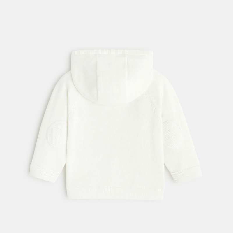 Gilet zippé maille à capuche blanc bébé garçon