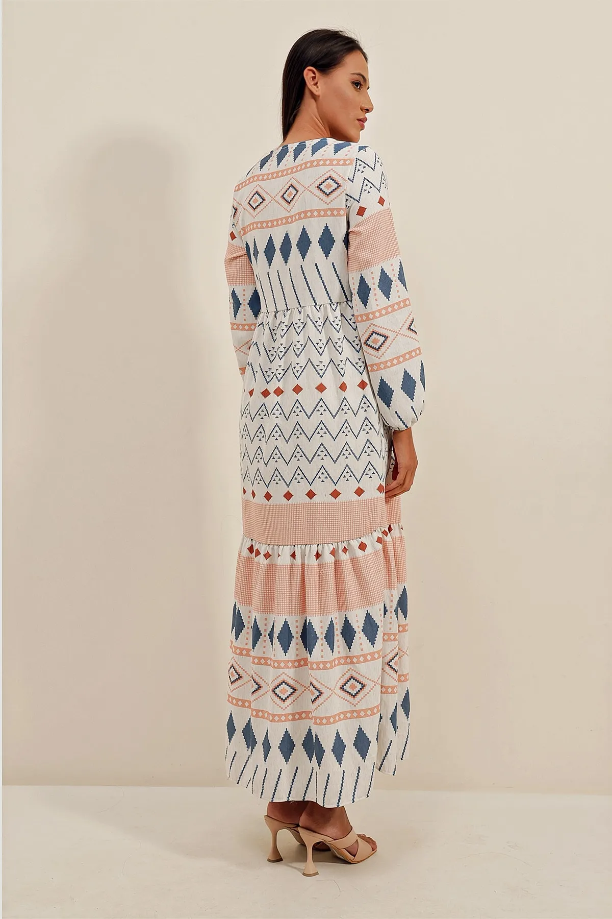 Bigdart  1947 Gemustertes langes Kleid – Lachs