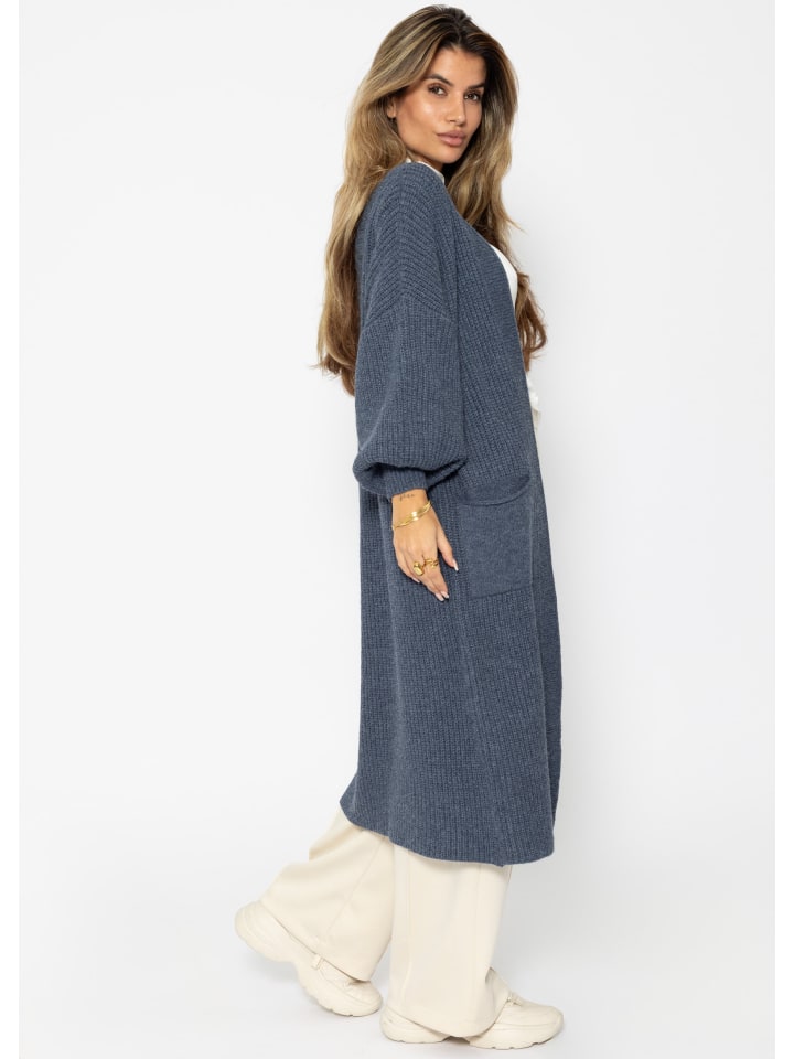 SASSYCLASSY Lang Cardigan mit Taschen in Jeansblau günstig kaufen