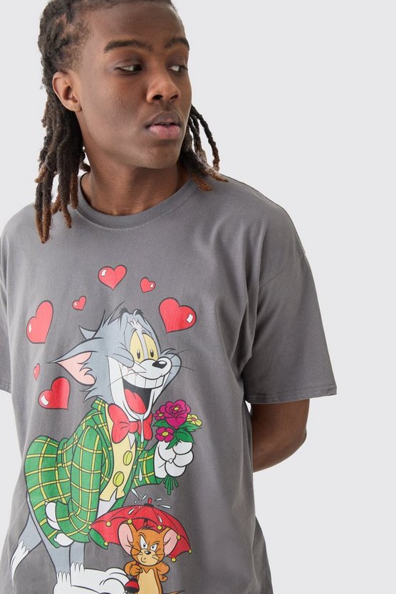Oversize T-Shirt mit lizenziertem Tom und Jerry Valentinstag-Print