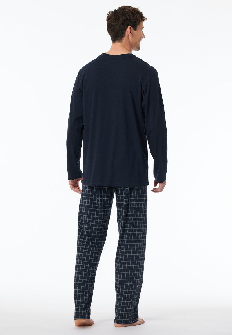 Schlafanzug lang Organic Cotton Karos nachtblau - Comfort Nightwear