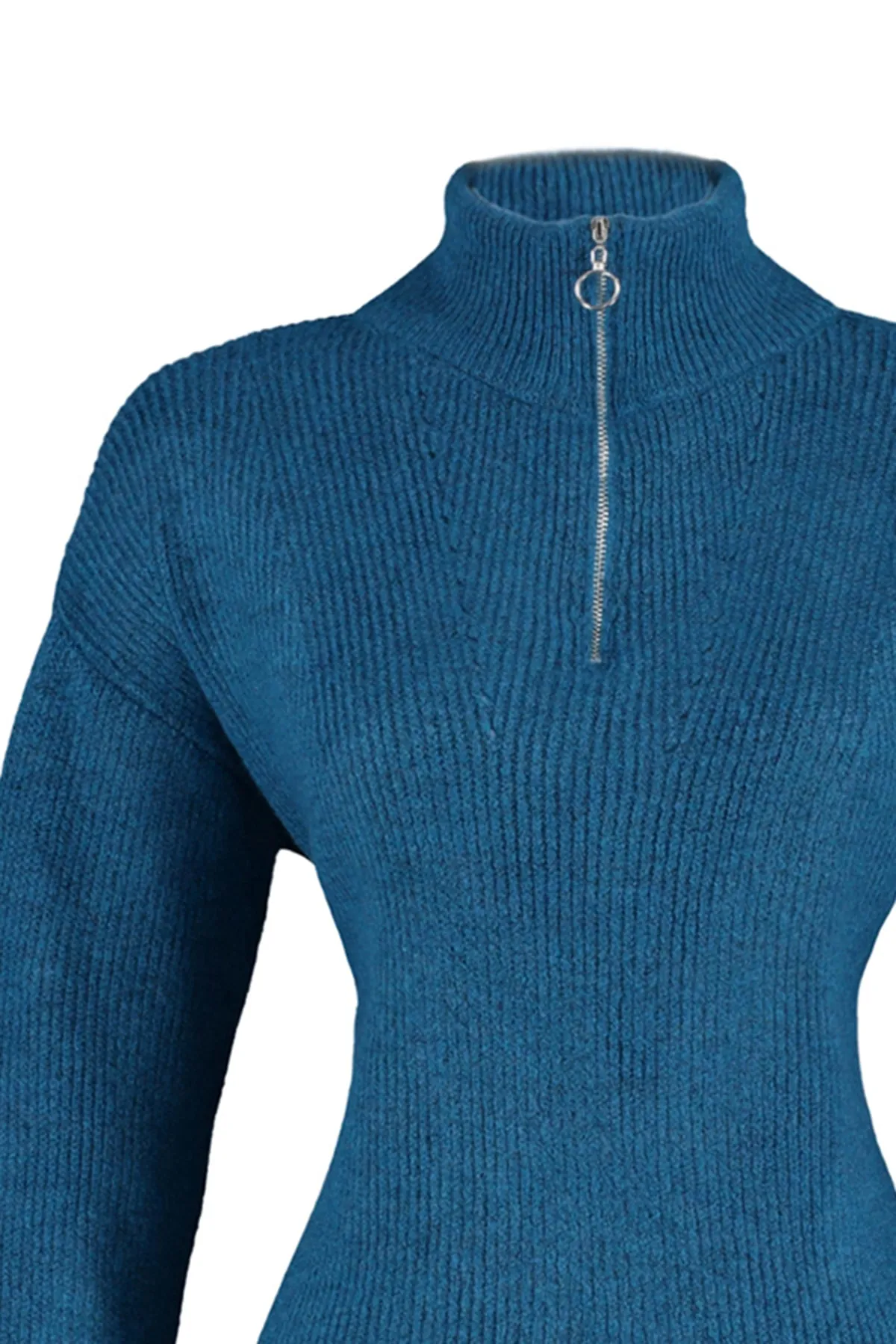 Trendyol Collection  Blauer Strickpullover mit weicher Struktur und Reißverschluss TWOAW20XS0009