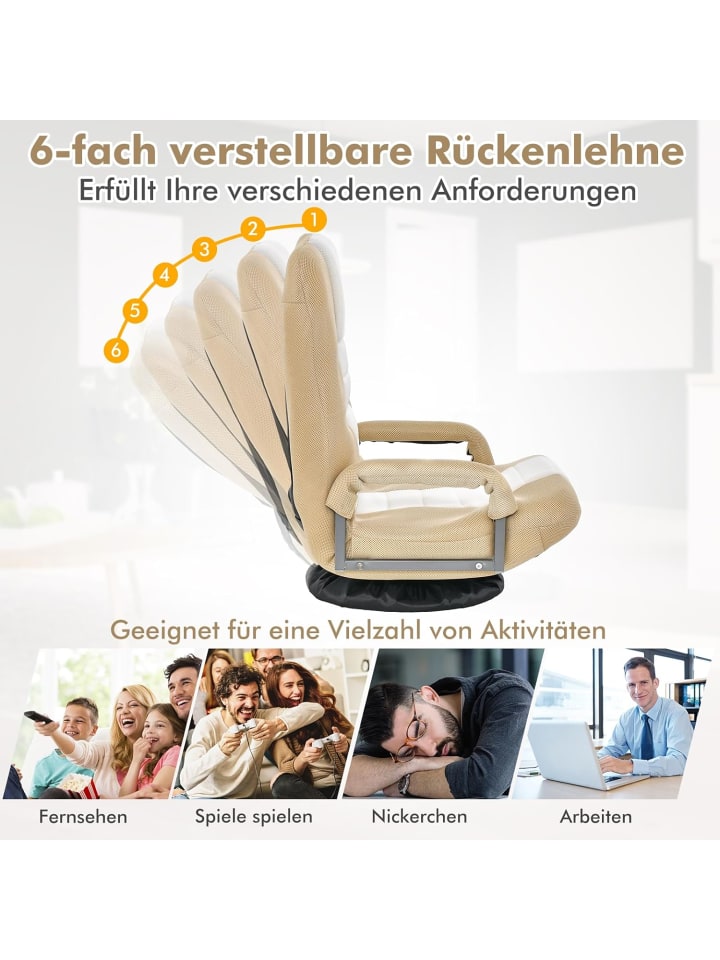 COSTWAY Bodenstuhl drehbar mit Armlehnen in Beige günstig kaufen onesize