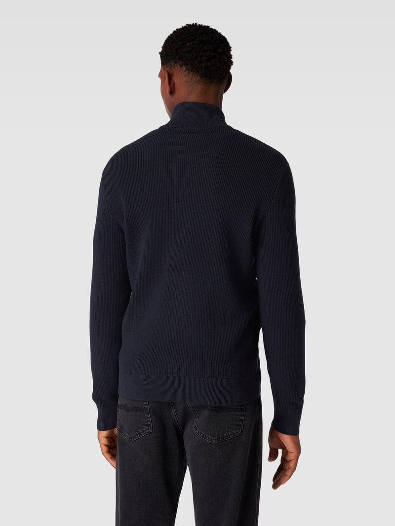 Strickjacke mit Stehkragen in marineblau meliert