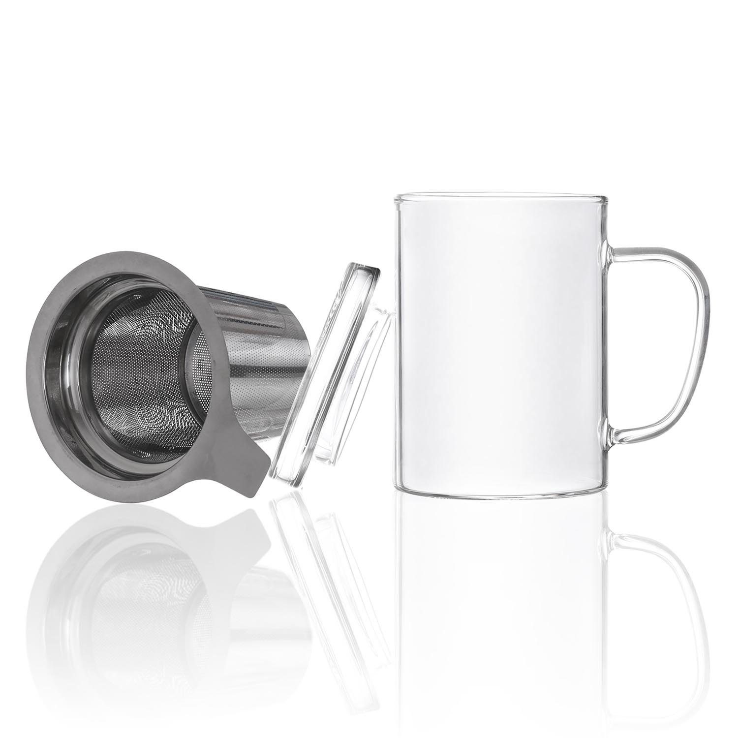 Dimono Teeglas Teebereiter mit Sieb 450 ml, Tee-Filter Tasse mit Deckel