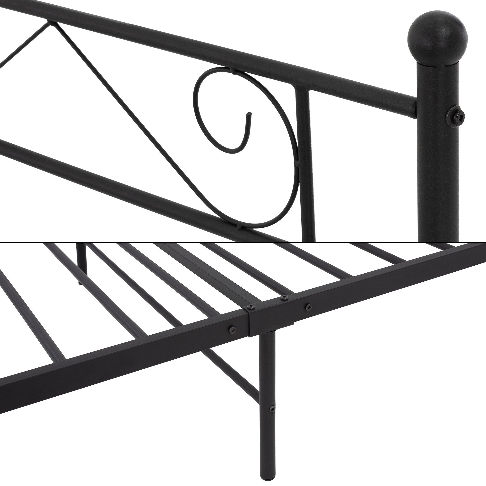 ML-DESIGN Metallbett Tagesbett Schlafzimmerbett Bettgestell Bettrahmen Schlafsofa Gästebett, Schwarz 90x200cm Stahlrahmen Lattenrost robust/leichte Montage