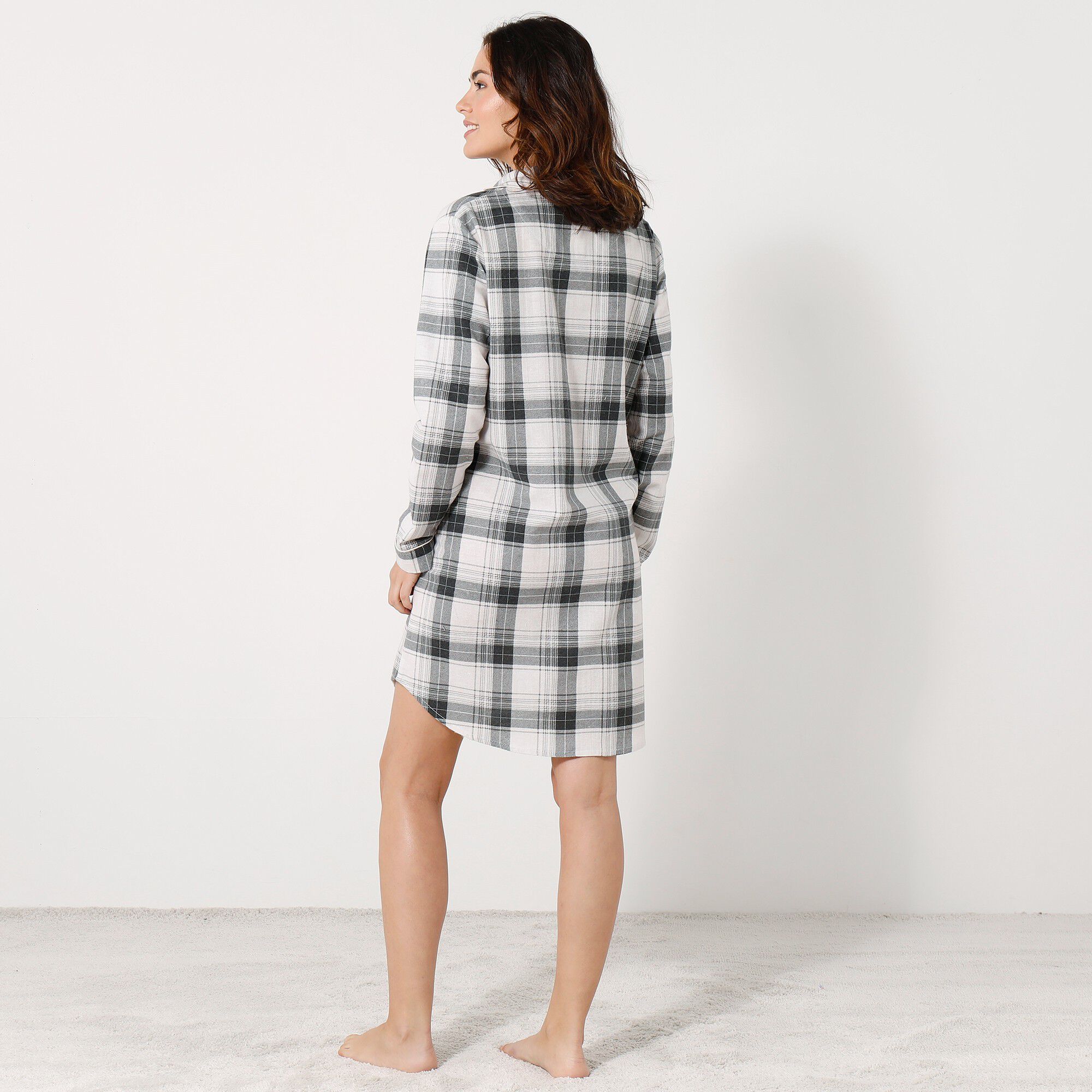 Chemise de nuit en pilou forme liquette imprimé carreaux