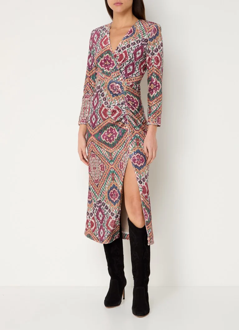 Rochie tunică midi Tatiana din catifea de la ba&sh, cu model și paiete.