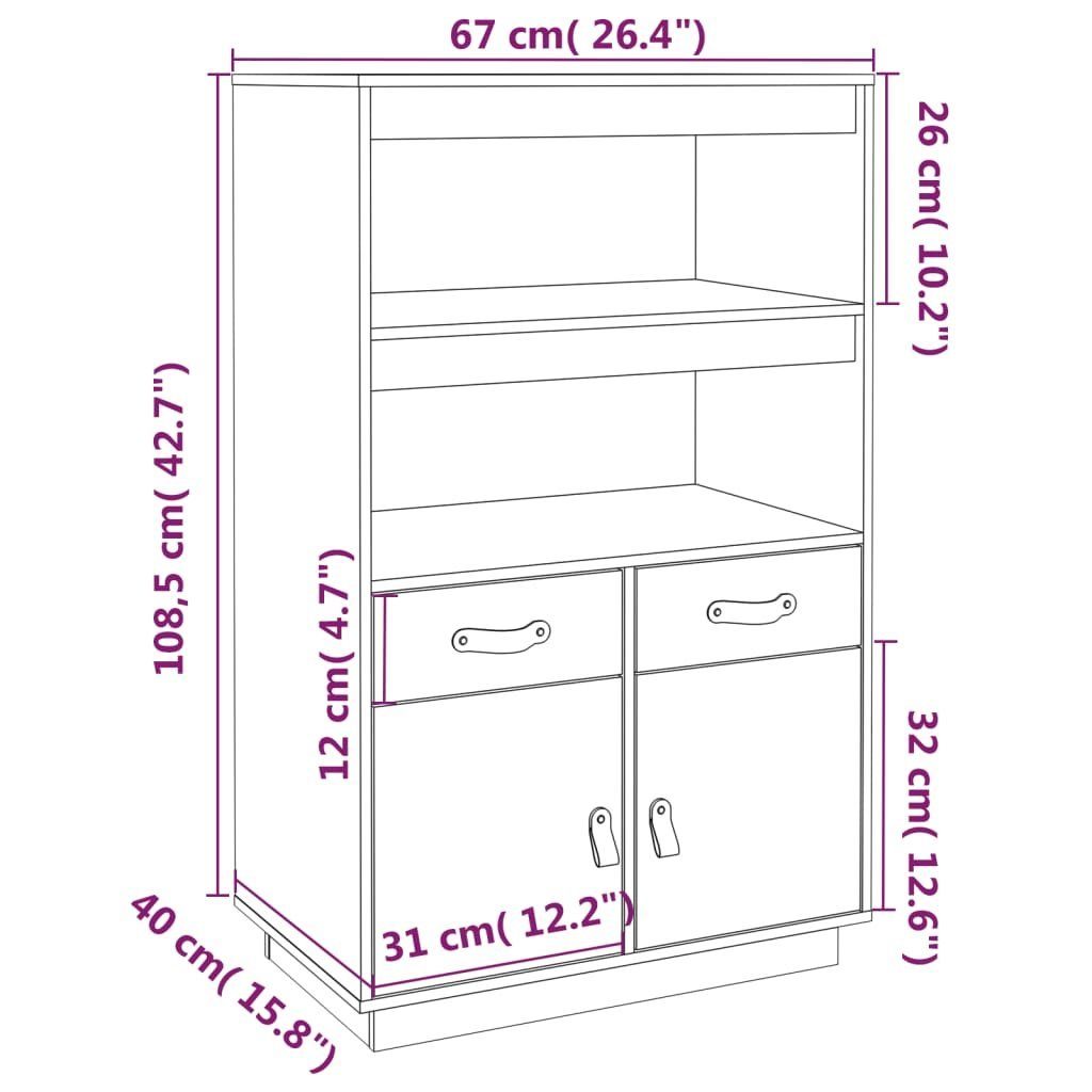 vidaXL Sideboard Highboard Weiß 67x40x108,5 cm Massivholz Kiefer (1 St)
