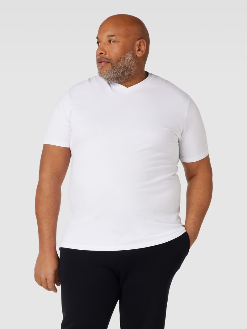 PLUS SIZE T-Shirt mit V-Ausschnitt Modell 'MAVERICK' in weiß
