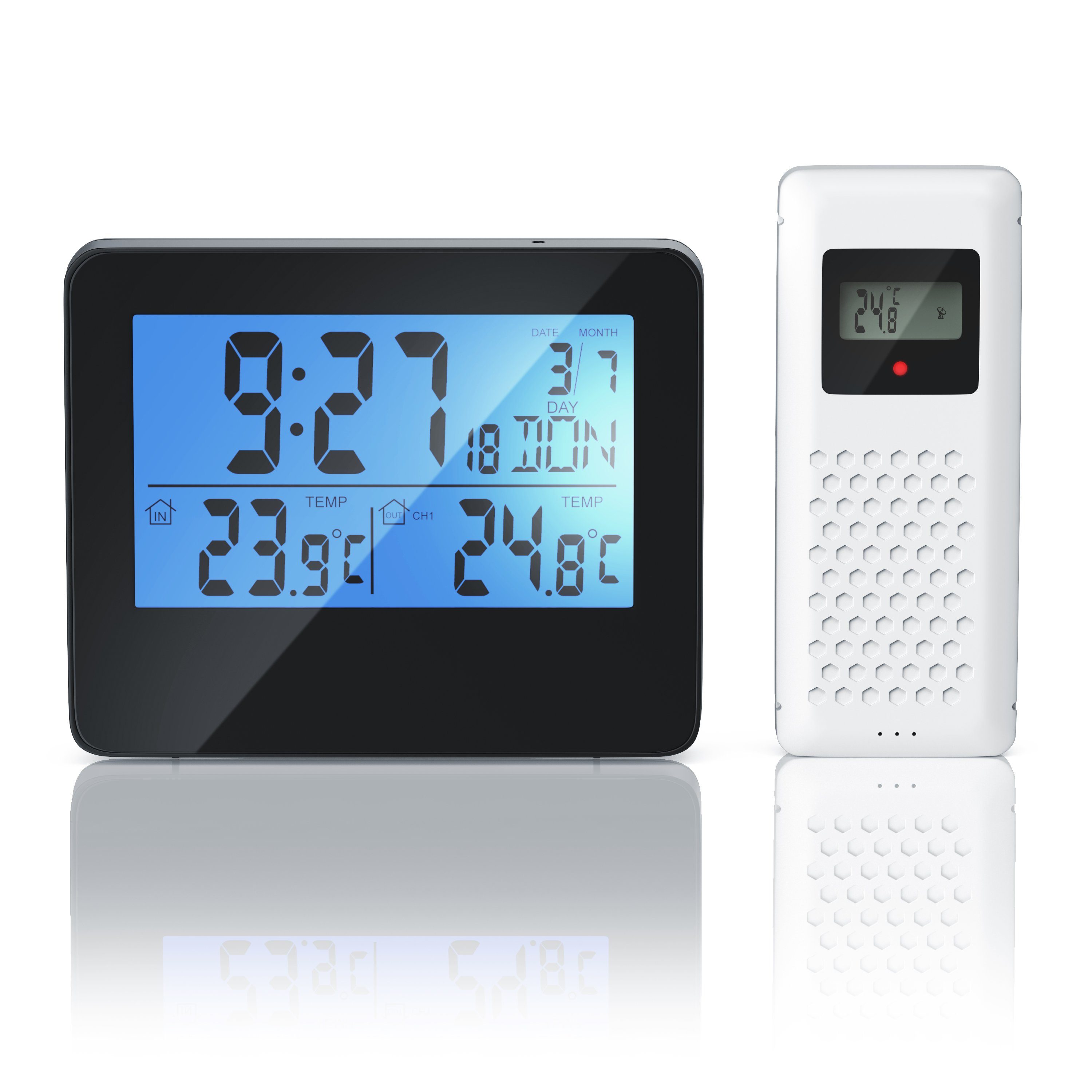 BEARWARE Wetterstation (mit Außensensor, Funk, Multifunktion, Funkuhr mit DCF-Signal, LCD-Display)