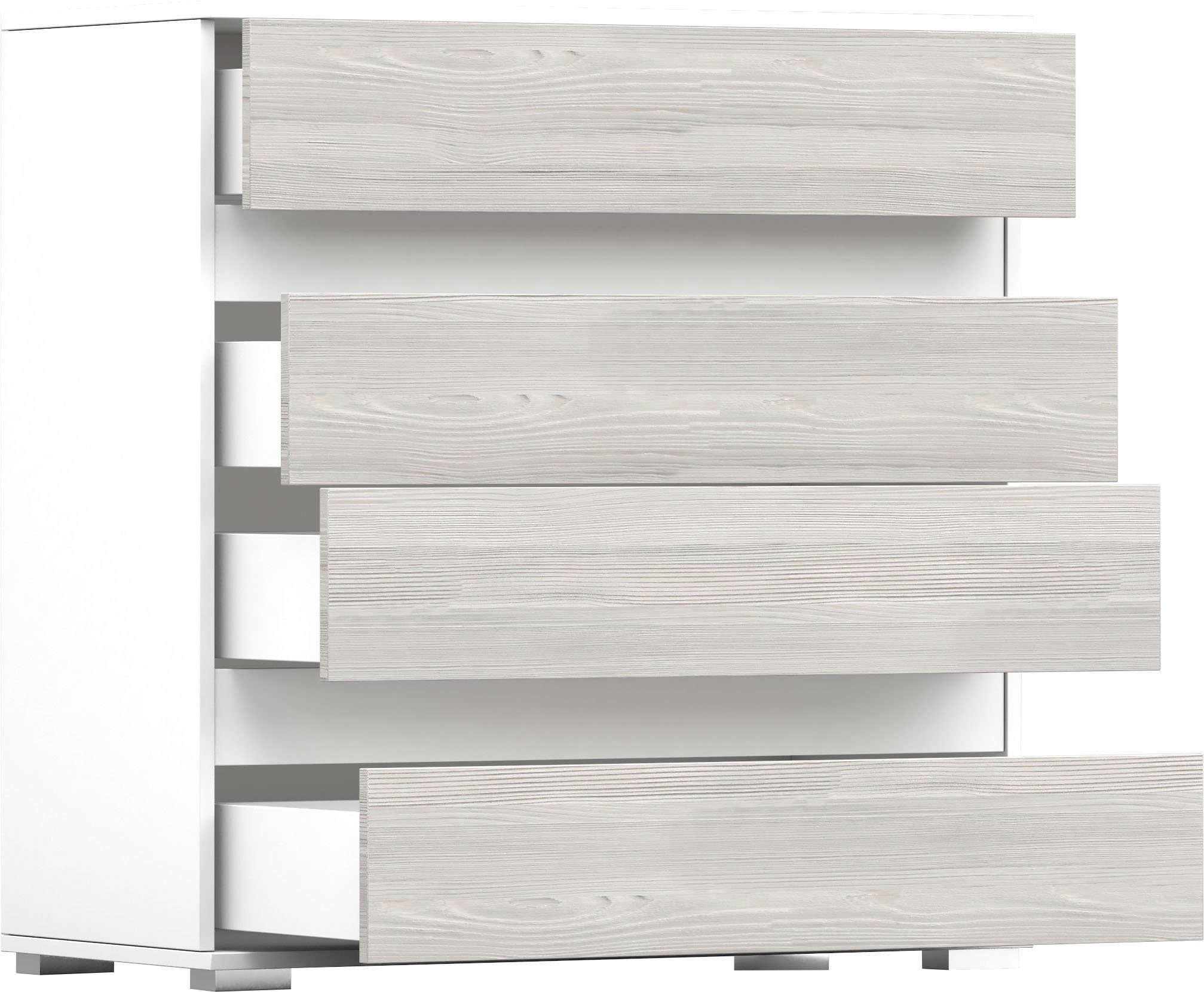 Polini kids Schlafzimmer-Set Polini Porto, (Set, 5-St., bestehend aus Bettgestell, Schiebetürenschrank, Kommode, Nachtkommoden), inklusive Bettkasten