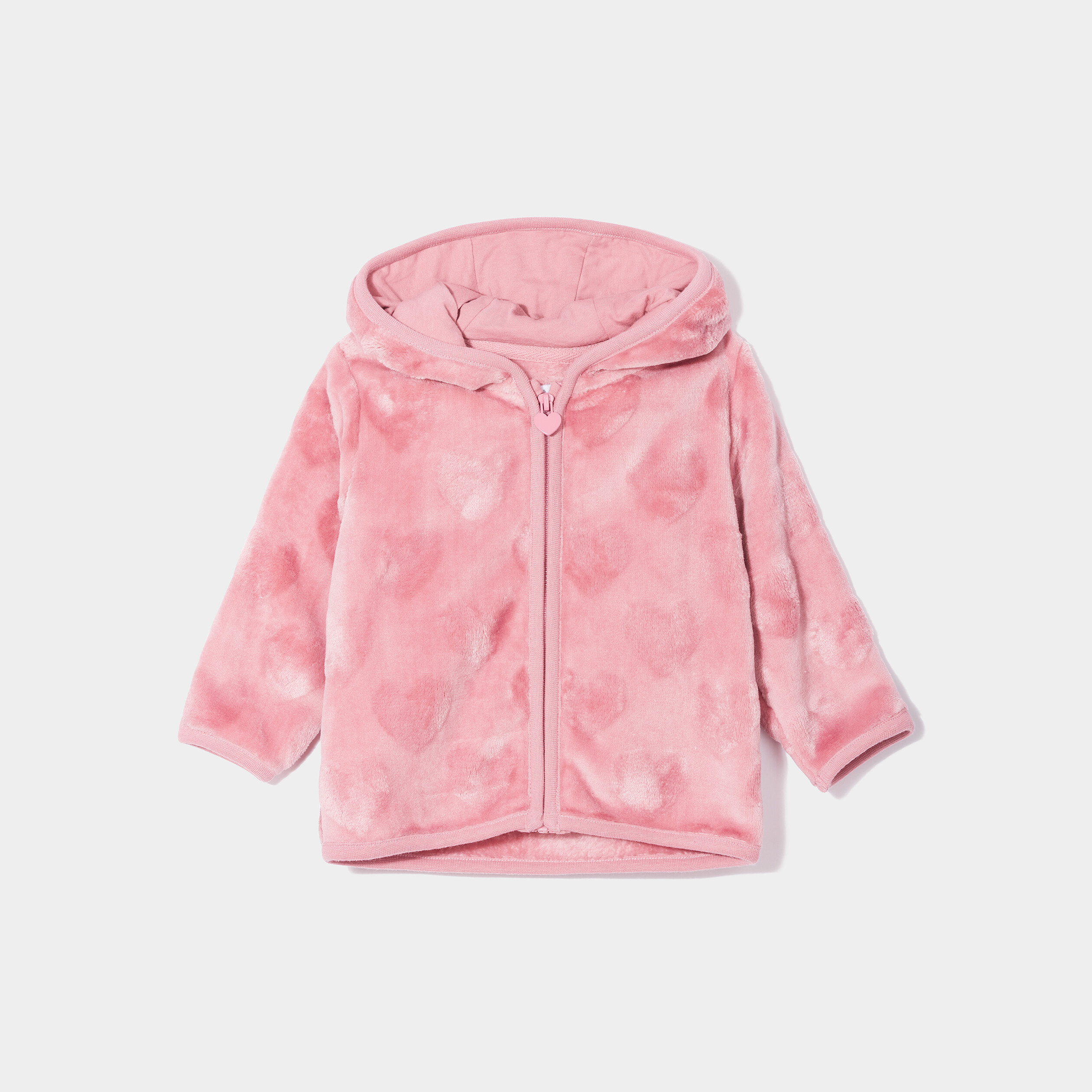 Gilet fausse fourrure zippé à capuche vieux rose bébé fille | La Halle