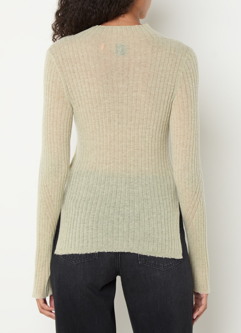 HUGO BOSS Fennon ribbed knit top in wool blend with stand-up collar