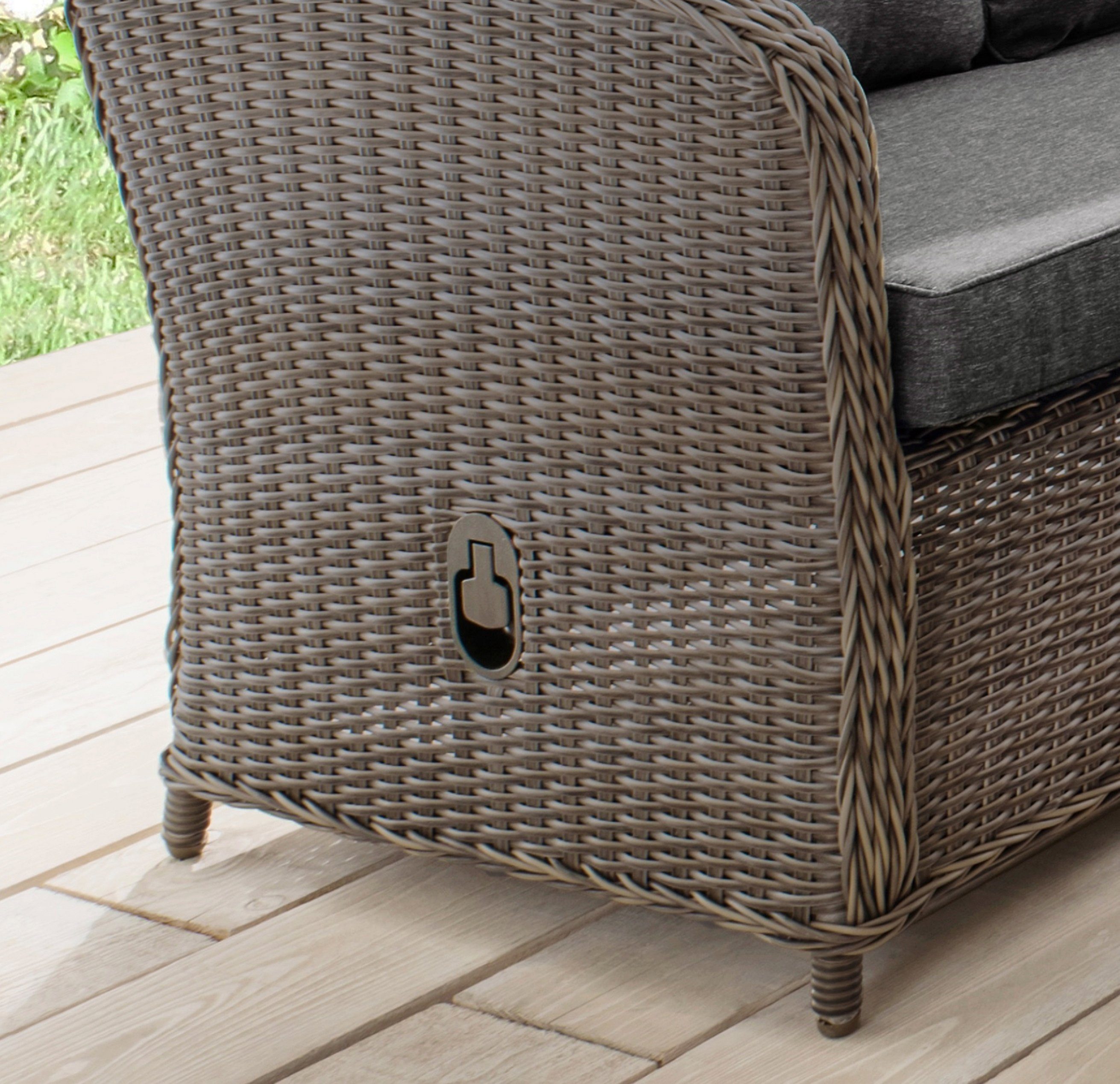 Destiny Gartenlounge-Set MERANO, (Set, 11-tlg), Polyrattan, 2 Sessel, 2er Sofa, 1 Tisch 120x77x66cm, inkl. Auflagen