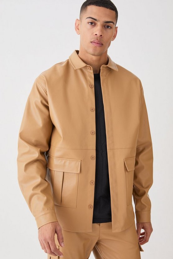 Oversized Utility Long Sleeve Pu Shirt