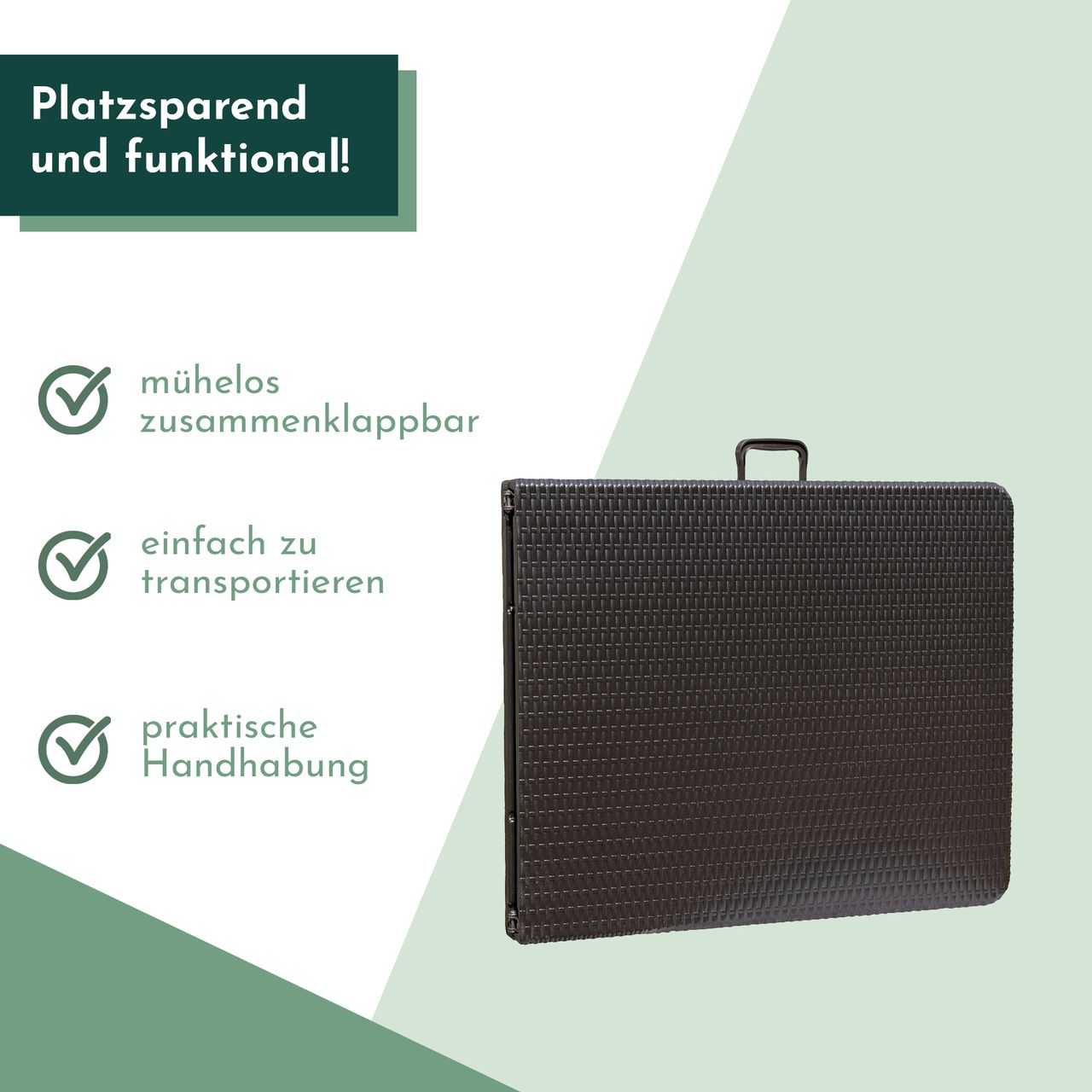 Lemodo Gartentisch in Rattan Optik, Klapptisch 180 x 75 cm, Buffettisch bis 150 kg belastbar