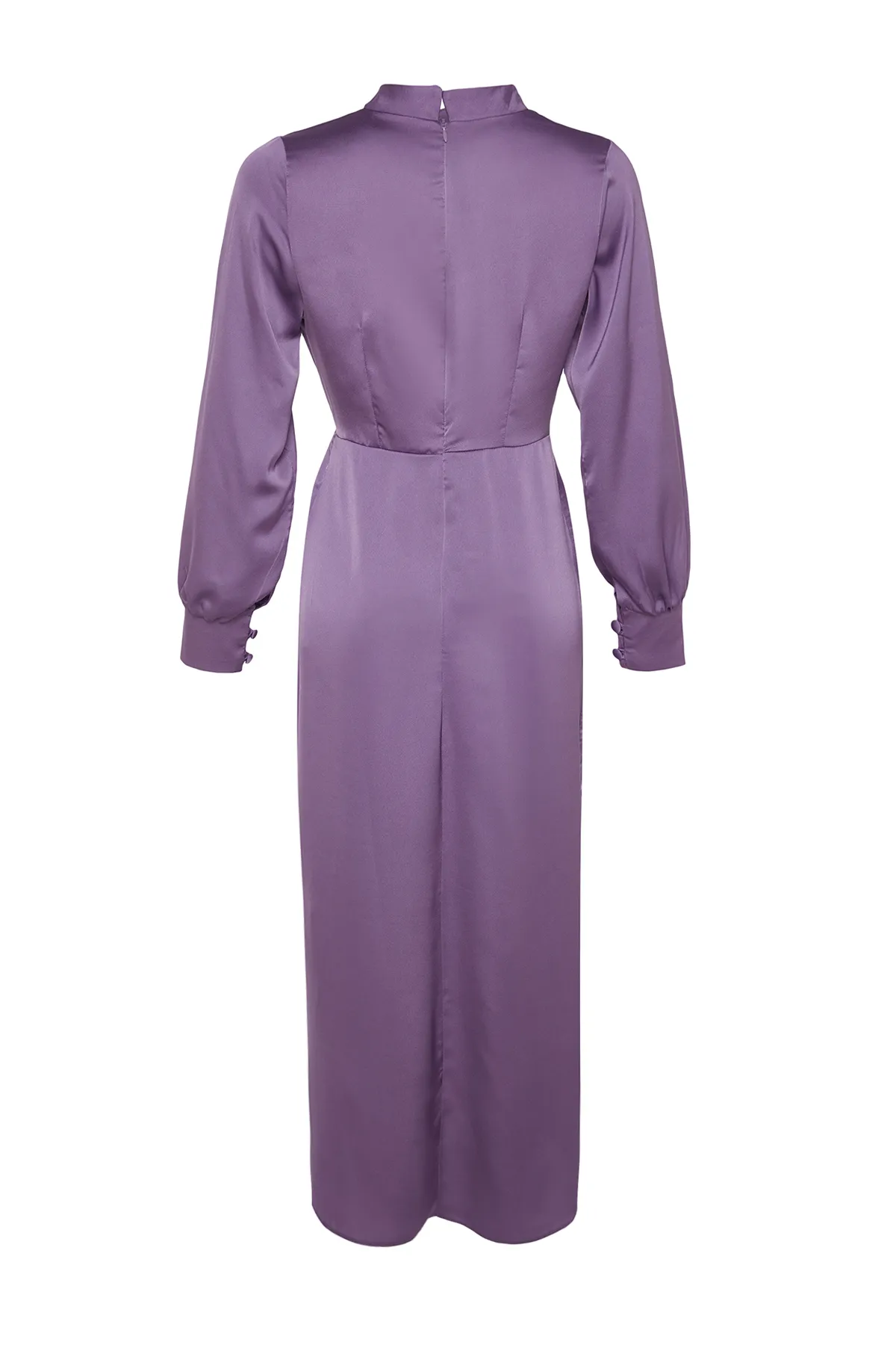 Trendyol Modest  Lila Abendkleid aus Satin mit geraffter Taille TCTSS23DB00043