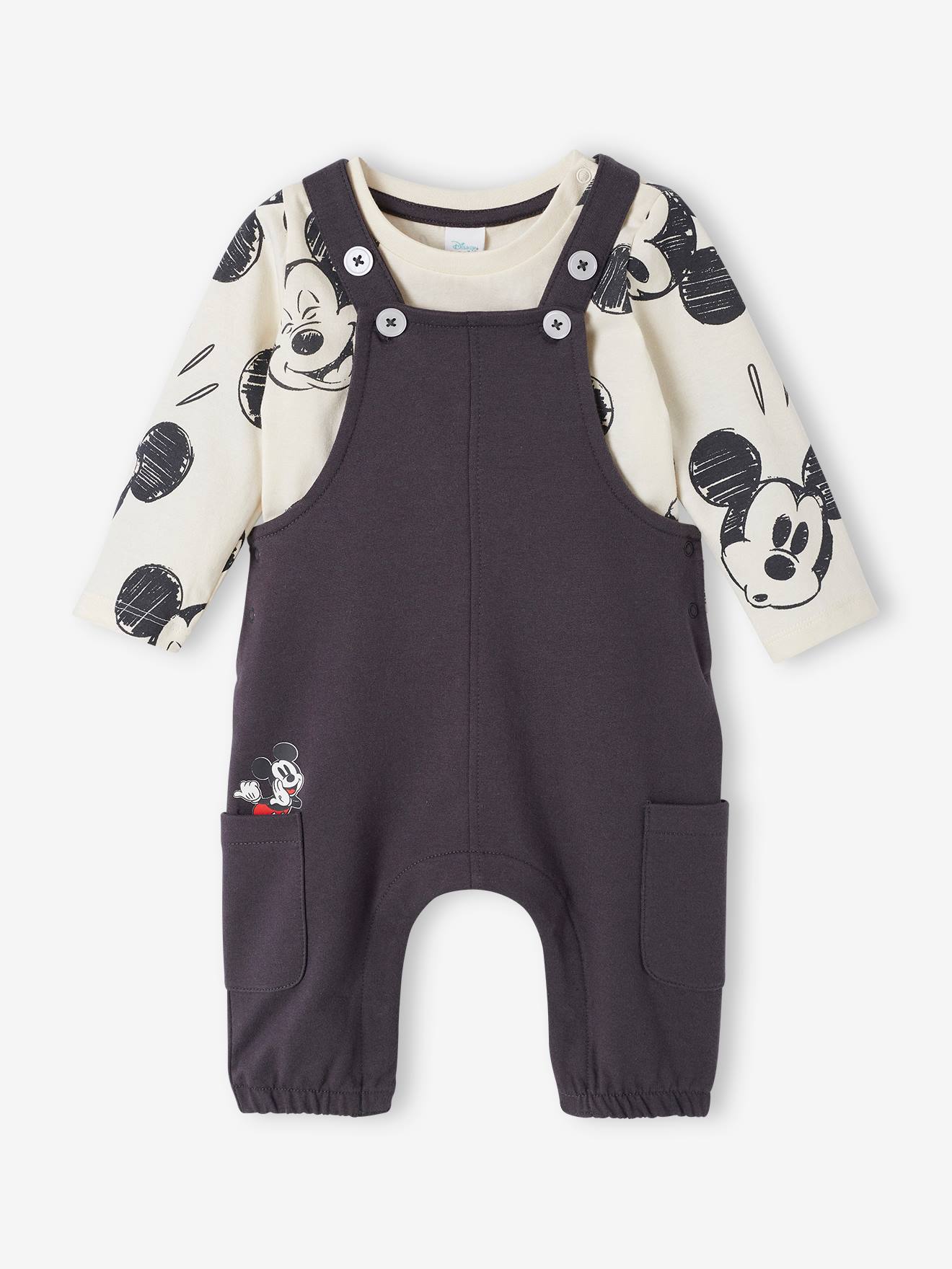 Ensemble DS® bébé T-shirt coton + salopette blanc/gris