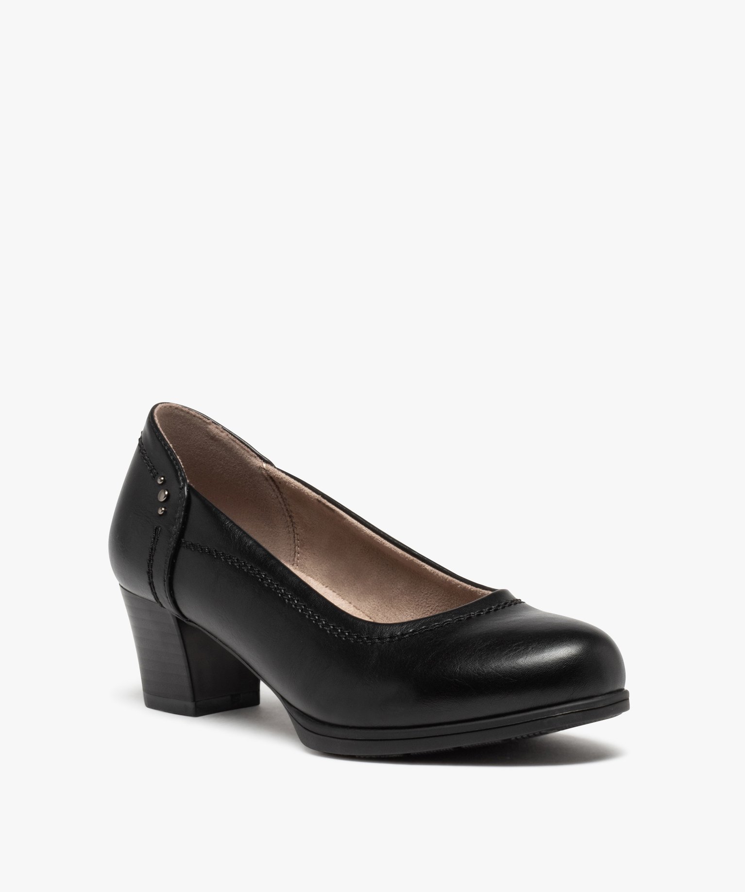 Escarpin confort à bout rond et petit talon femme noir | GEMO