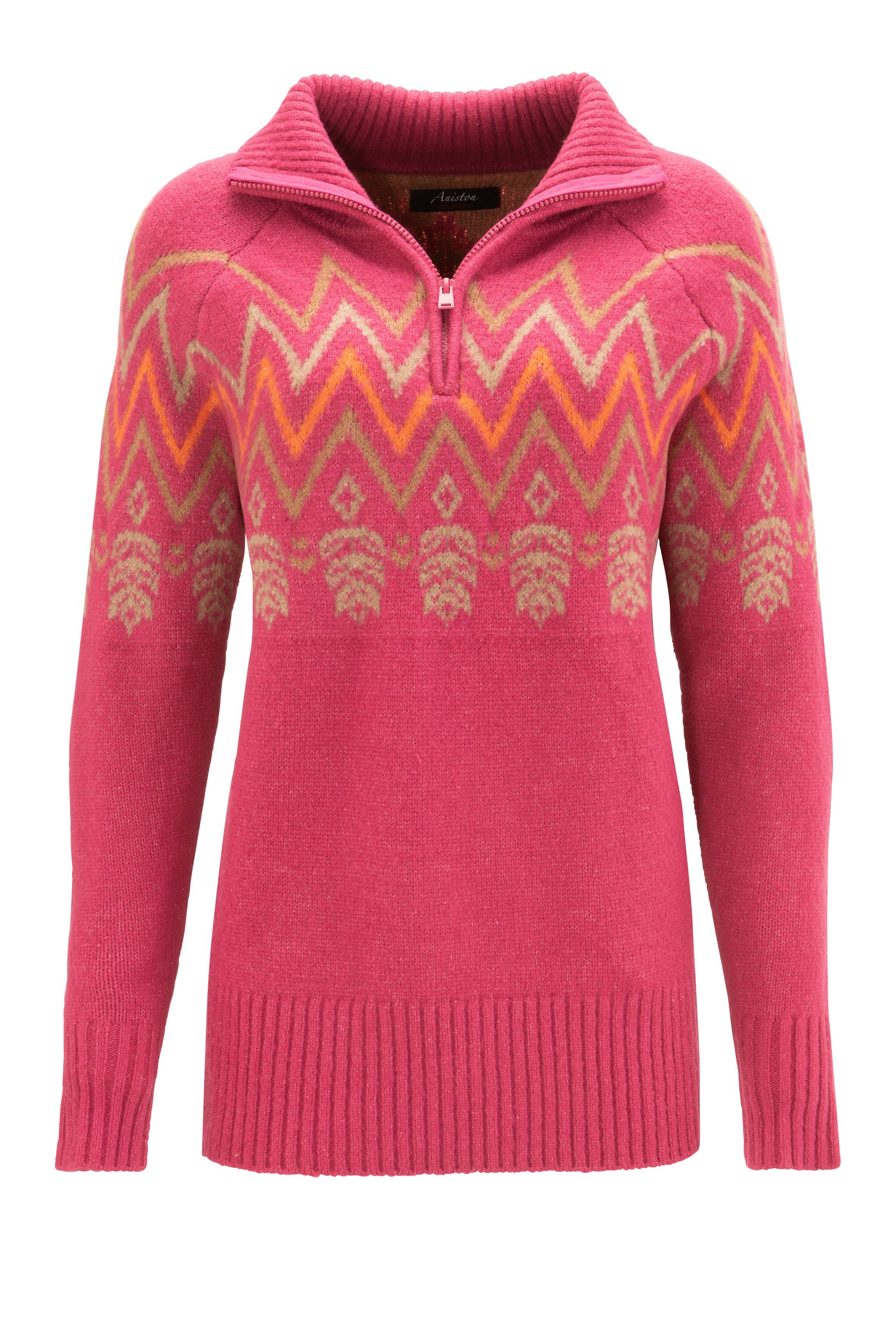 Aniston CASUAL Strickpullover mit Reißverschluss im Stehkragen