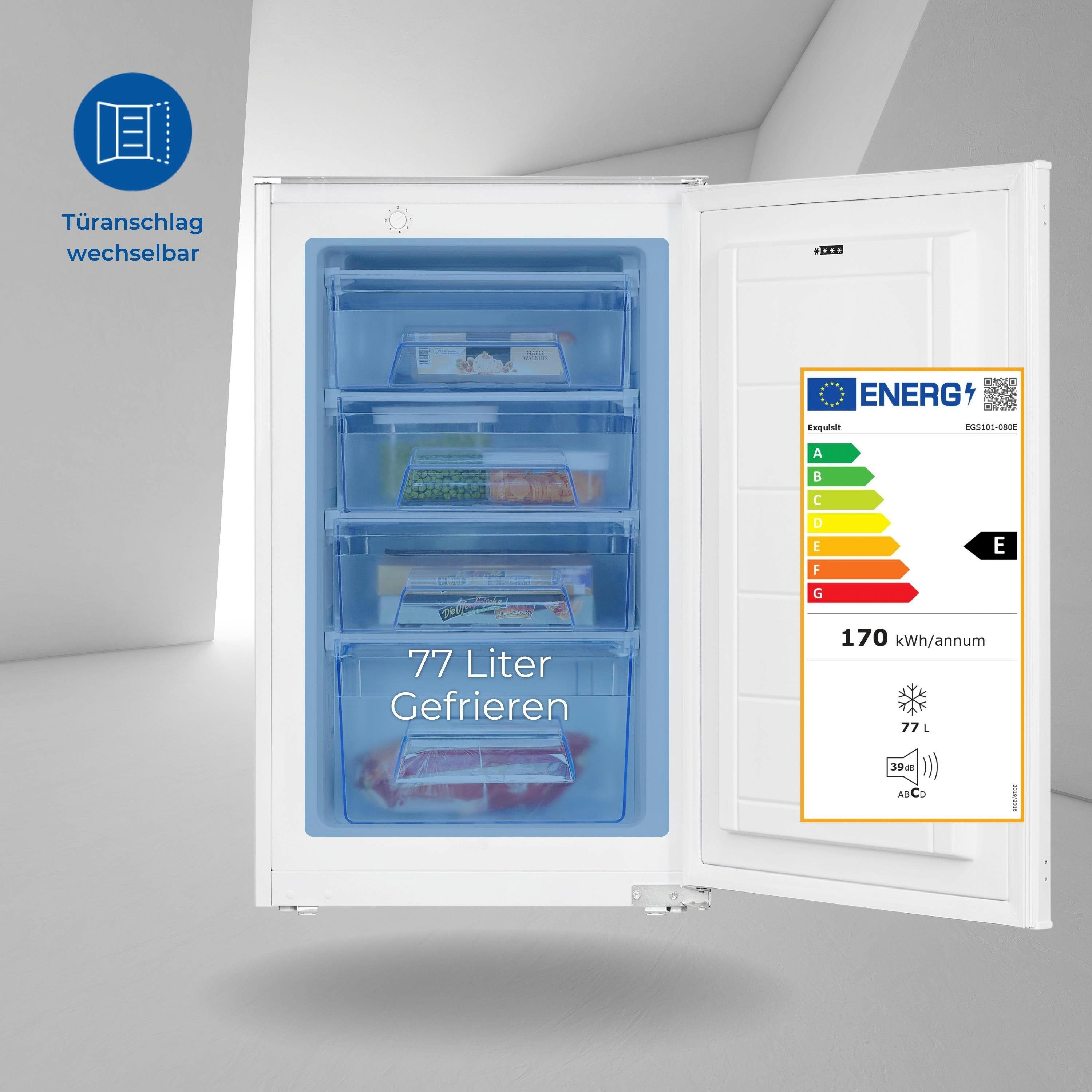 exquisit Einbaugefrierschrank EGS101-080E, 87,1 cm hoch, 54 cm breit