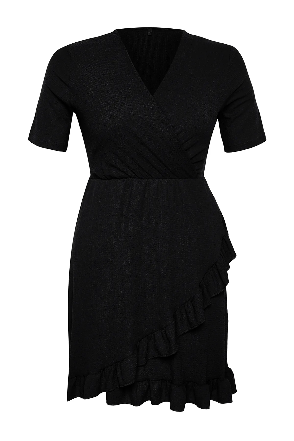Trendyol Curve  Schwarzes, zweireihiges, mit Volants versehenes Strickkleid. Zweireihiges, mit Volants versehenes Mini-Strickkleid. TBSSS24AH00037
