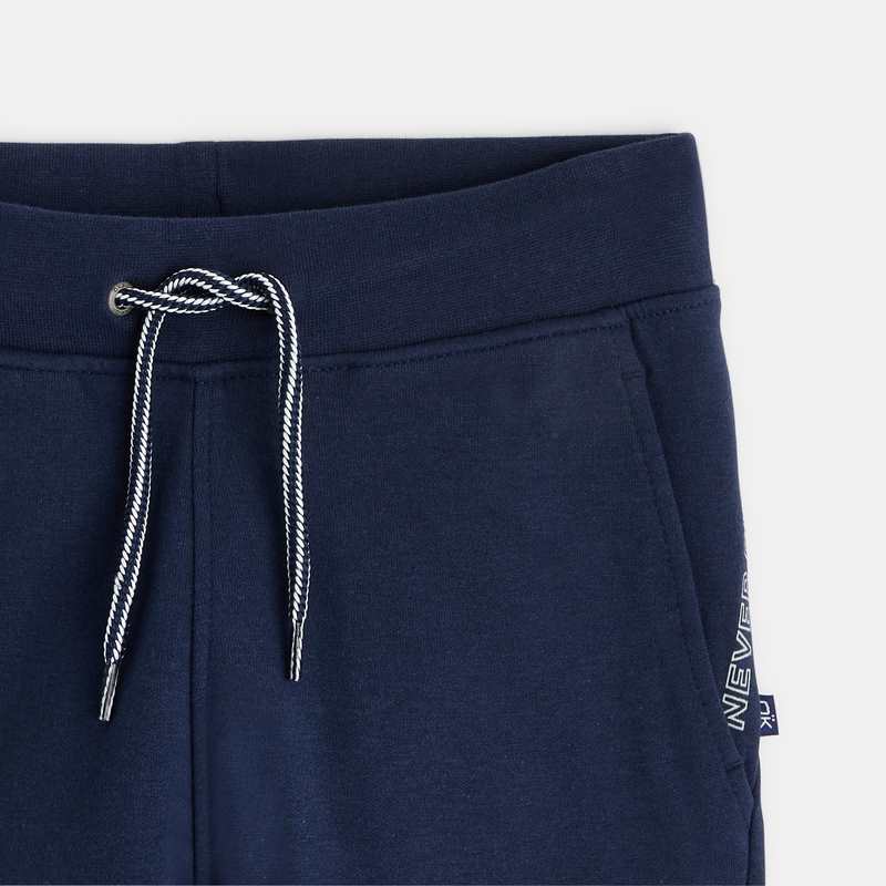 Pantalon de jogging molleton poches zippées bleu garçon