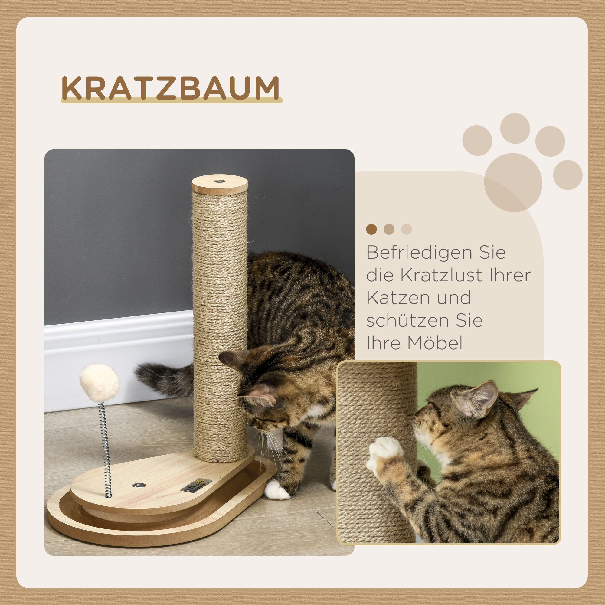 PawHut Kratzbaum für Kitten inkl. Spielzeug, Kugelbahn, Kugel mit Feder, BxTxH: 35x23x40 cm