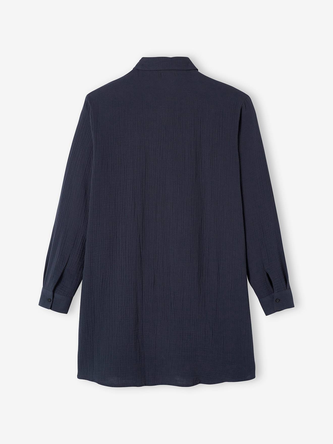 Chemise de nuit liquette grossesse et allaitement gaze de coton anthracite