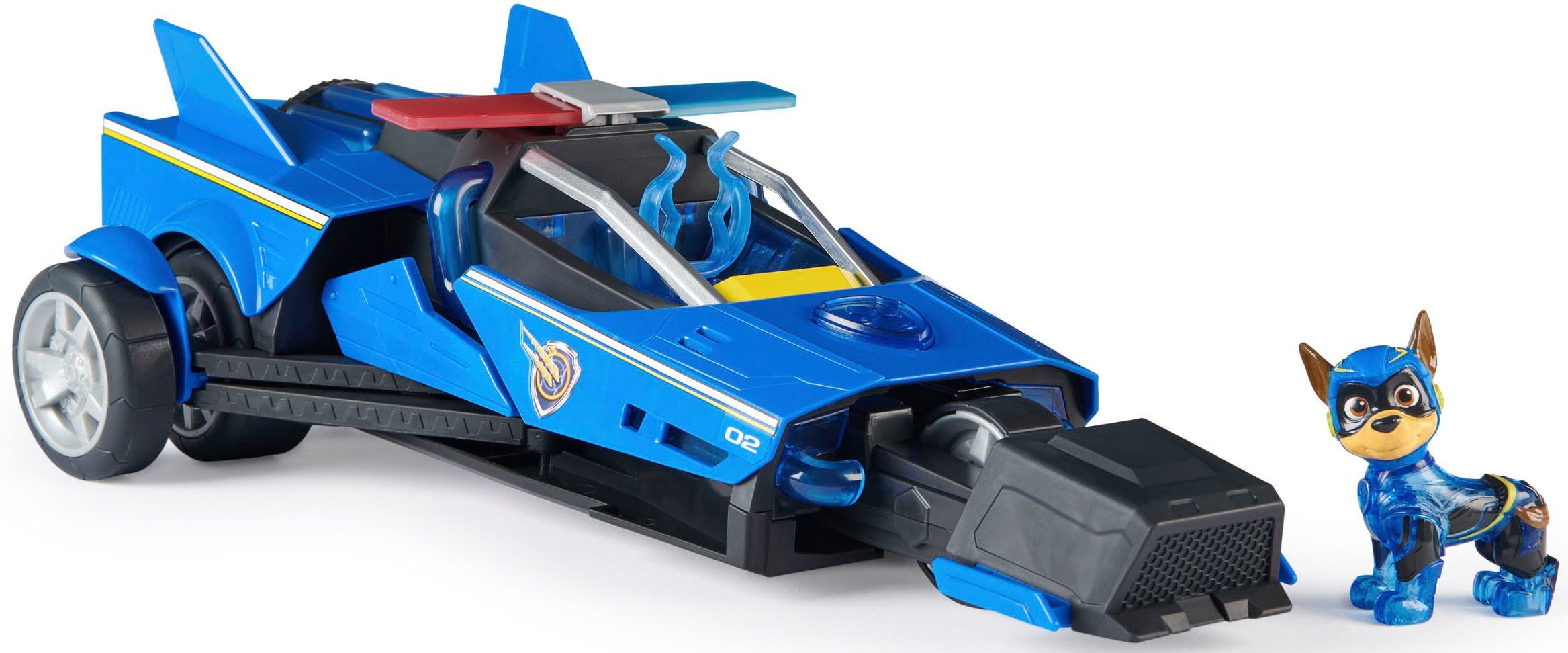 Spin Master Spielzeug-Rennwagen PAW Patrol, Der Mighty Kinofilm Chases Deluxe, Superhelden-Raketenfahrzeug inkl. Chase Figur