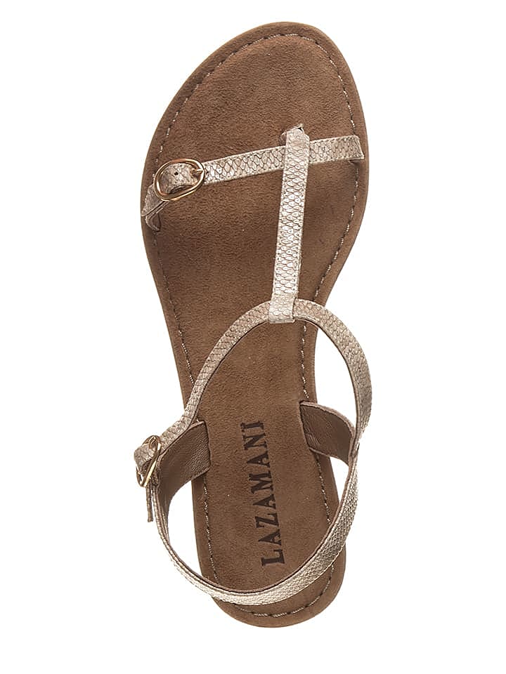 Lazamani Leder-Zehentrenner in Beige günstig kaufen 38