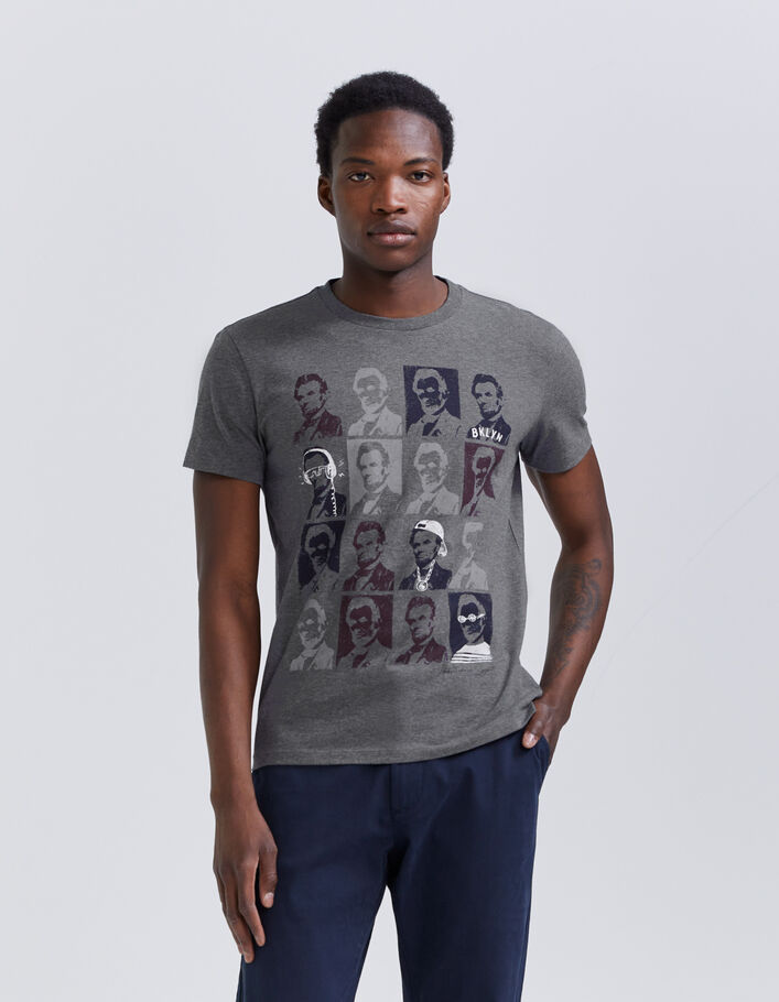 T-shirt gris visuel esprit pop art Homme