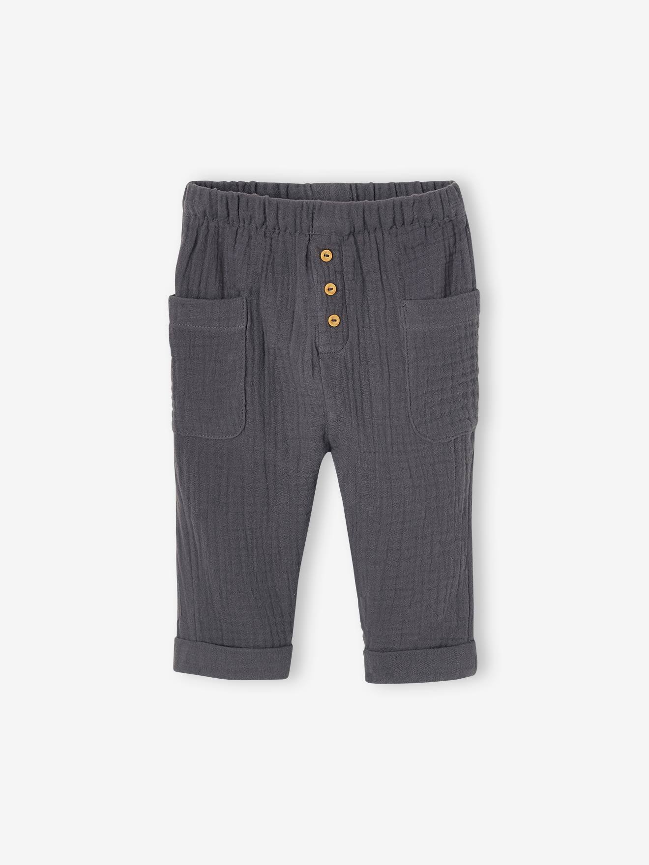 Pantalon bébé en gaze de coton beige bois