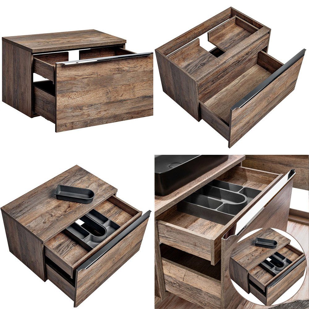 Lomadox Badmöbel-Set PUEBLA-56, (6-St), in Vintage Oak Eiche, B/H/T 130/200/46 cm