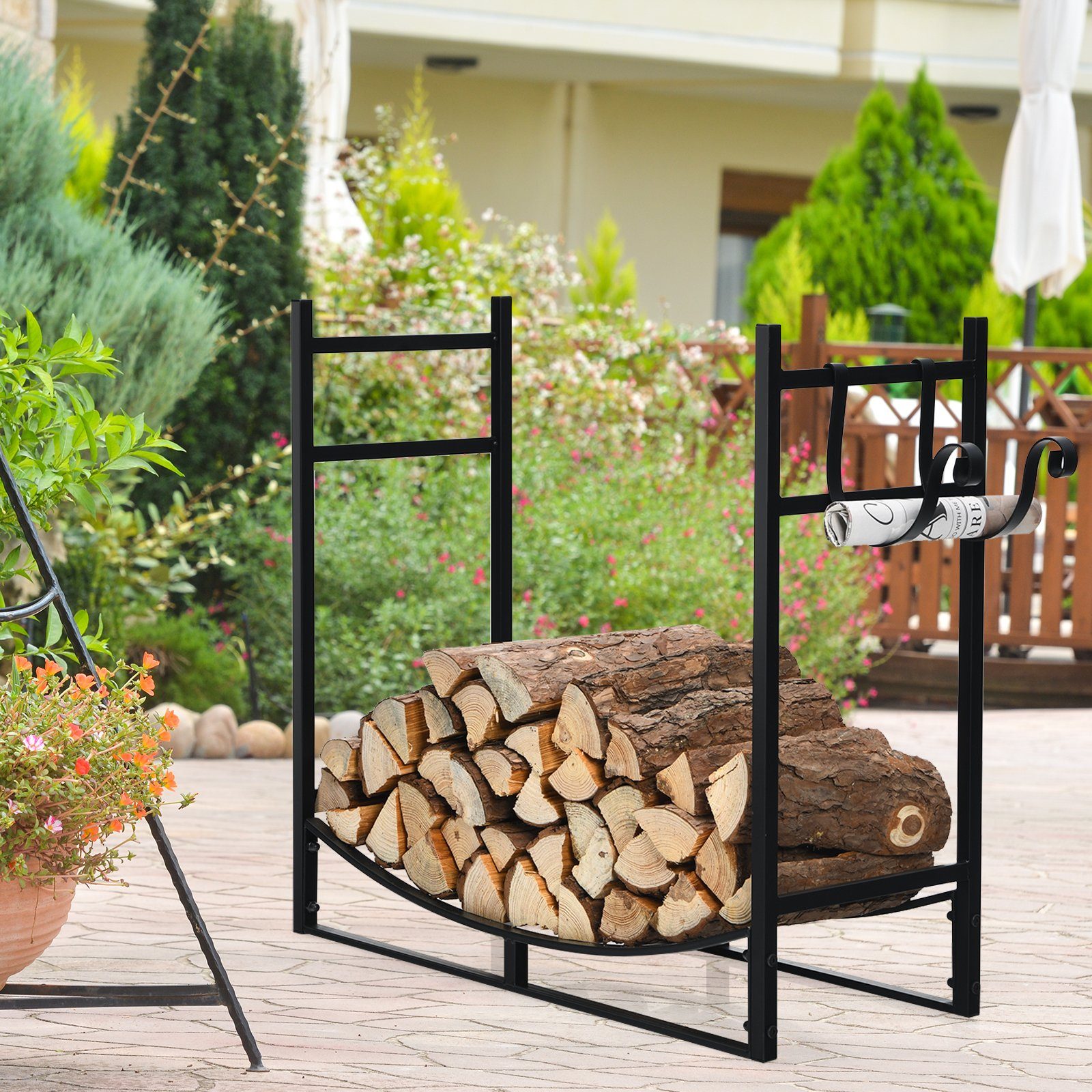 COSTWAY Kaminholzregal, BxTxH:33x84x76 cm, mit Halter, bis 50kg, aus Metall, 84x33x76cm