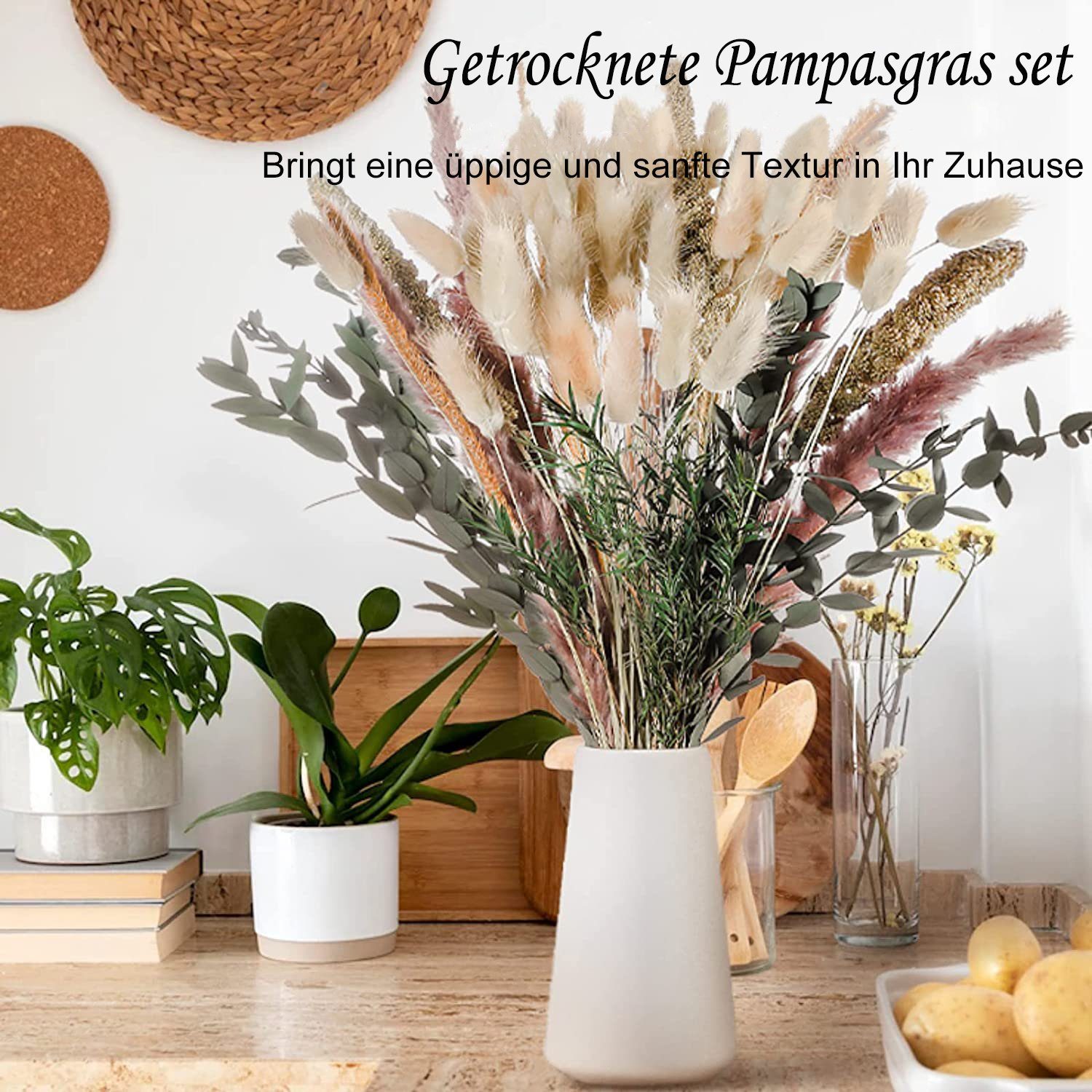 Trockenblume 100% Natürliche Trockenblumen,Pampasgras Trockenblumen Deko, 85 Stück Pampasgras Getrocknet, Flauschige Eukalyptus Pampasgras Getrocknete Blume, Mutoy, Höhe 45 cm, für Hochzeit Boho Deko,Wohnzimmer,Hochzeit
