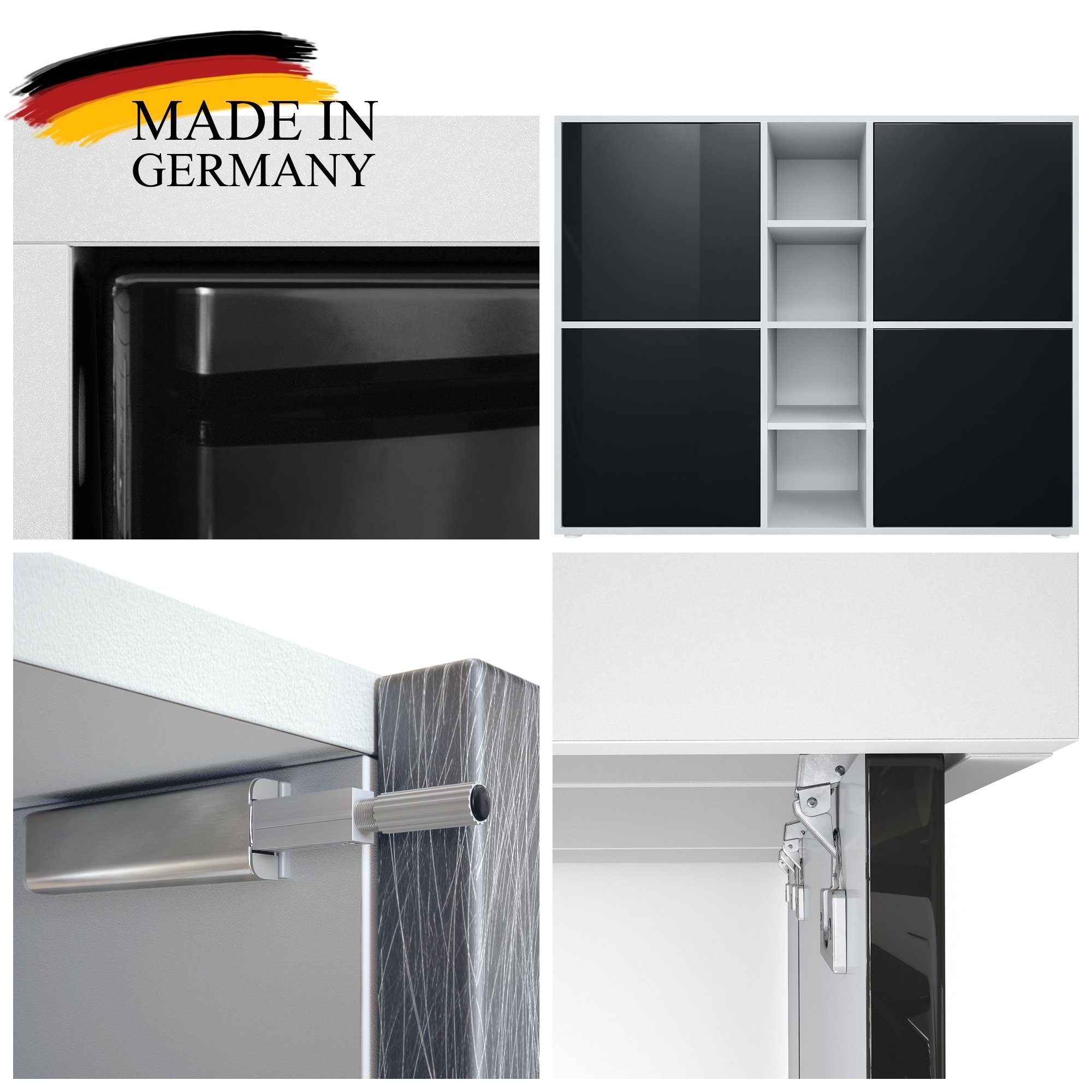 Vladon Highboard Cuba (Highboard, mit 12 Fächern, inkl. RGB LED Beleuchtung), Korpus in Weiß matt / in Hellgrau seidenmatt (130,5x105,5x35,5 cm)