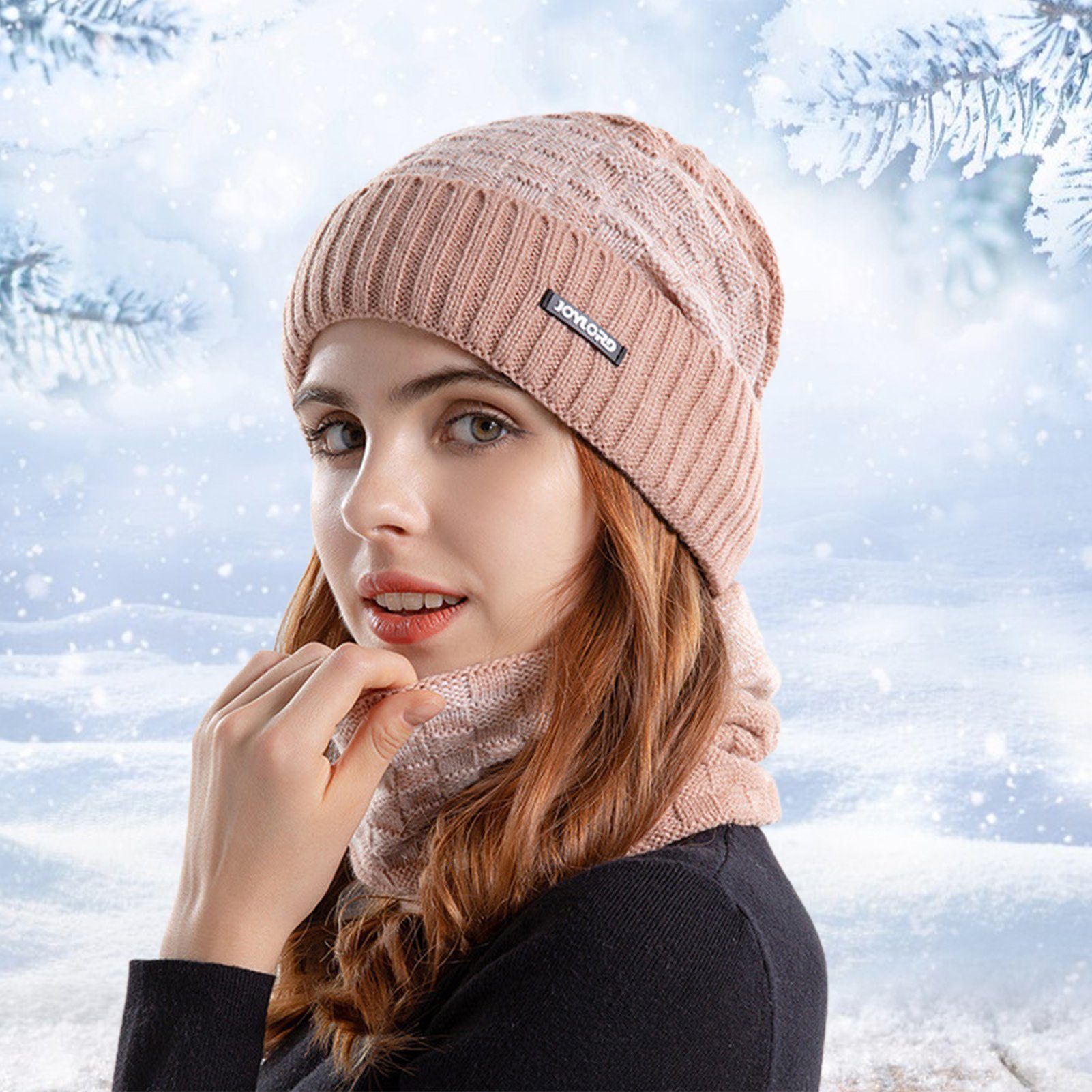 Rutaqian Strickmütze Wintermütze Strickmütze mit Schal 2 In 1 Wintermütze Schal Set, Warme Beanie Hat und Winterschal