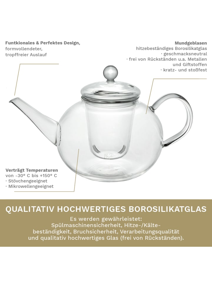 Creano Teekanne bauchig 1,2L mit Glasfilter günstig kaufen 1200ml