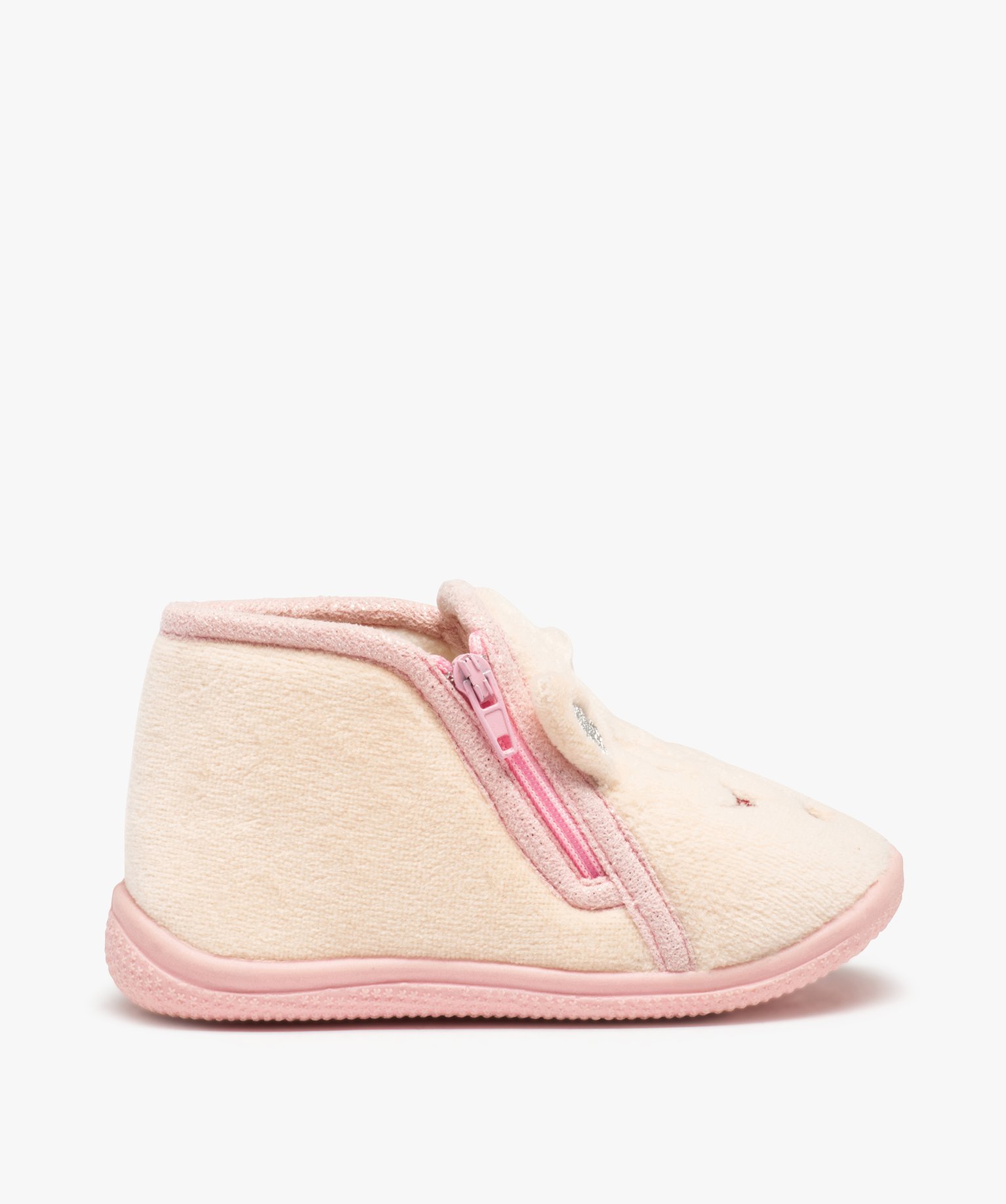 Chaussons fille bottillons zippés avec oreilles en relief beige | GEMO
