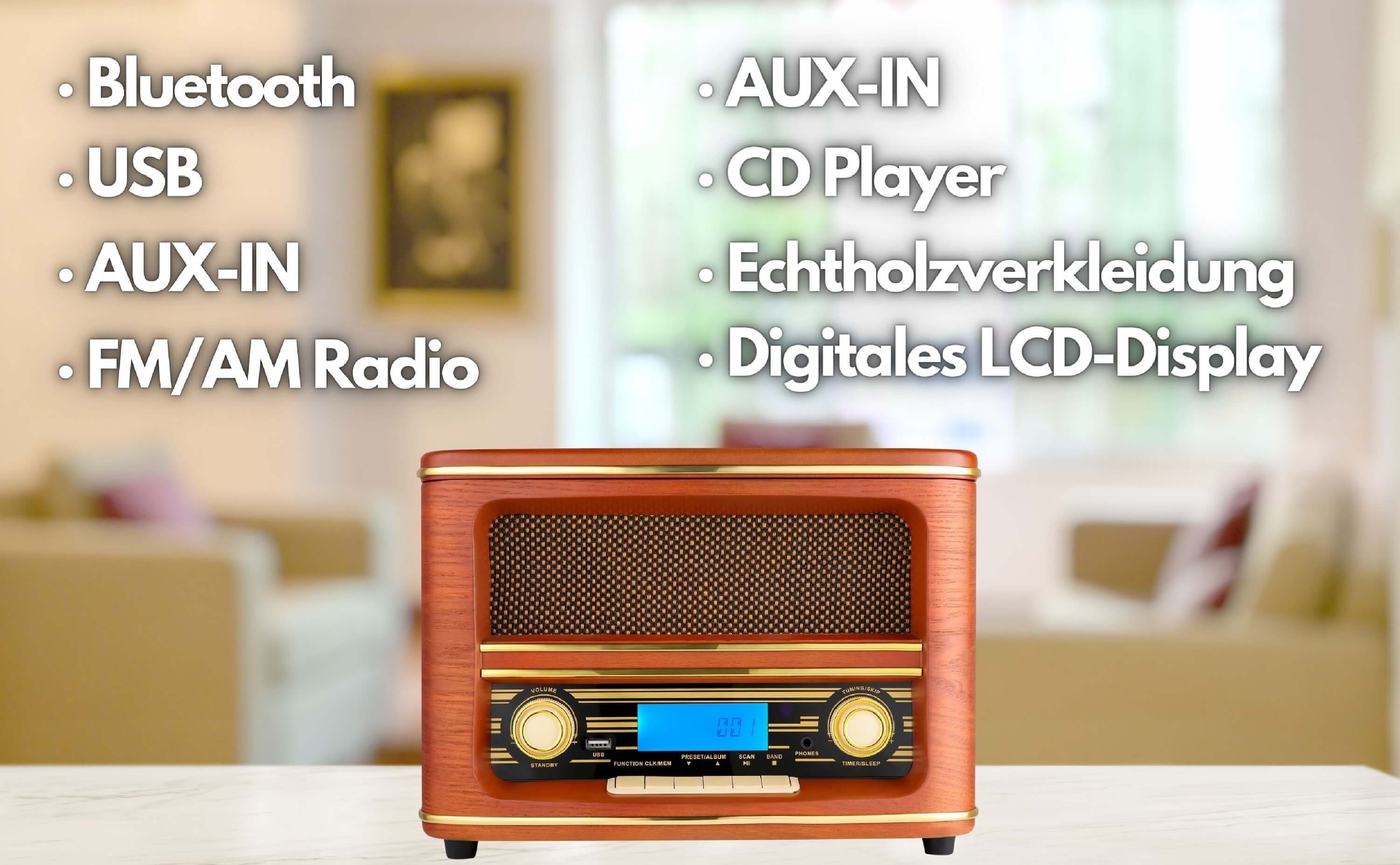 Cyberlux CL-3050 Multifunktionsspieler (Bluetooth, Retrodesign, LCD-Display, Bluetooth)