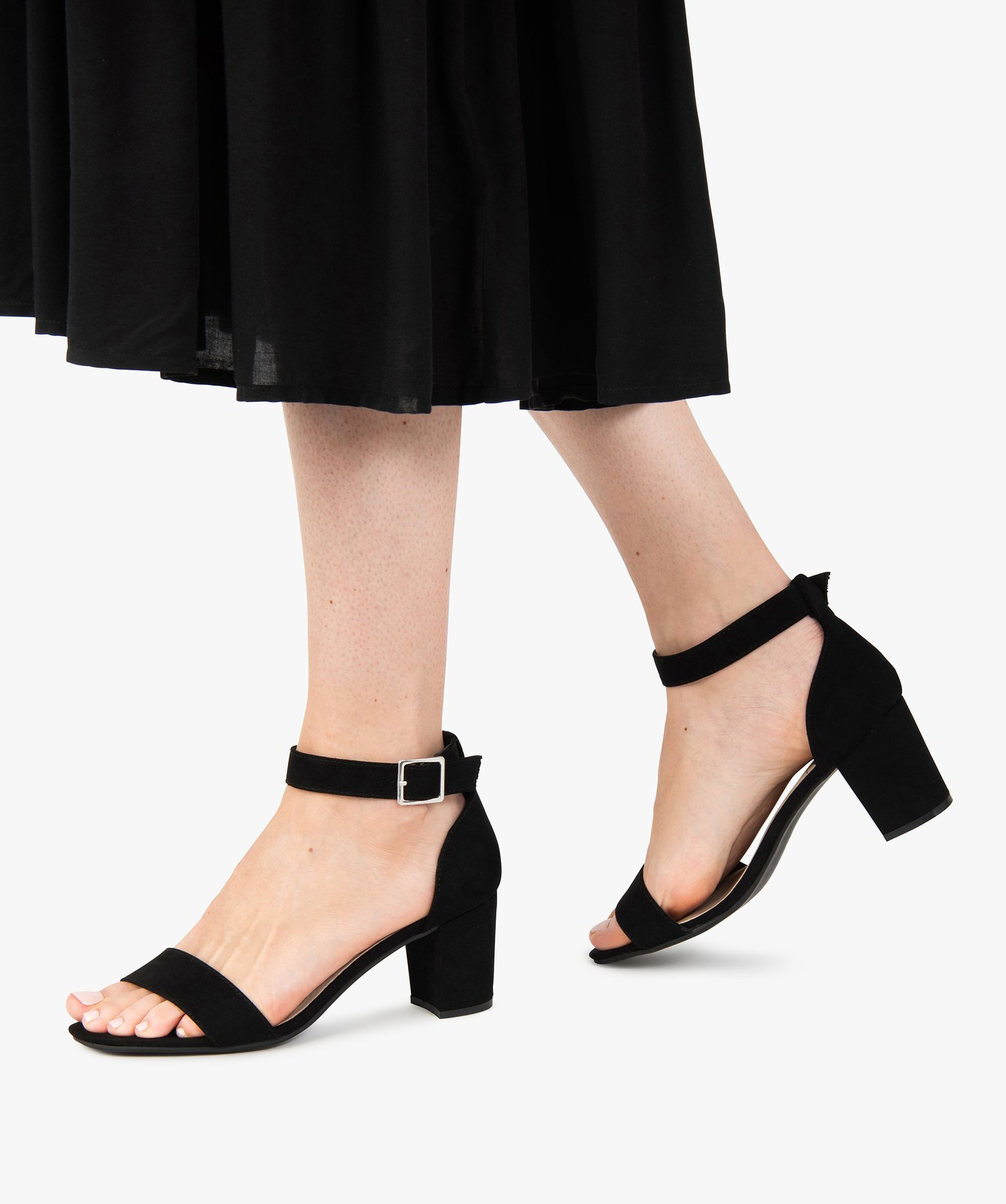 Sandales femme à talon unies coupe spéciale pied large noir | GEMO