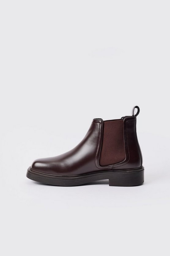 Braune eckige PU Chelsea-Stiefel