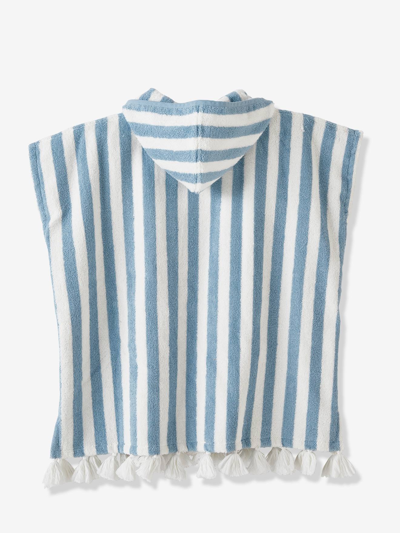 Poncho de bain enfant à rayures personnalisable bleu