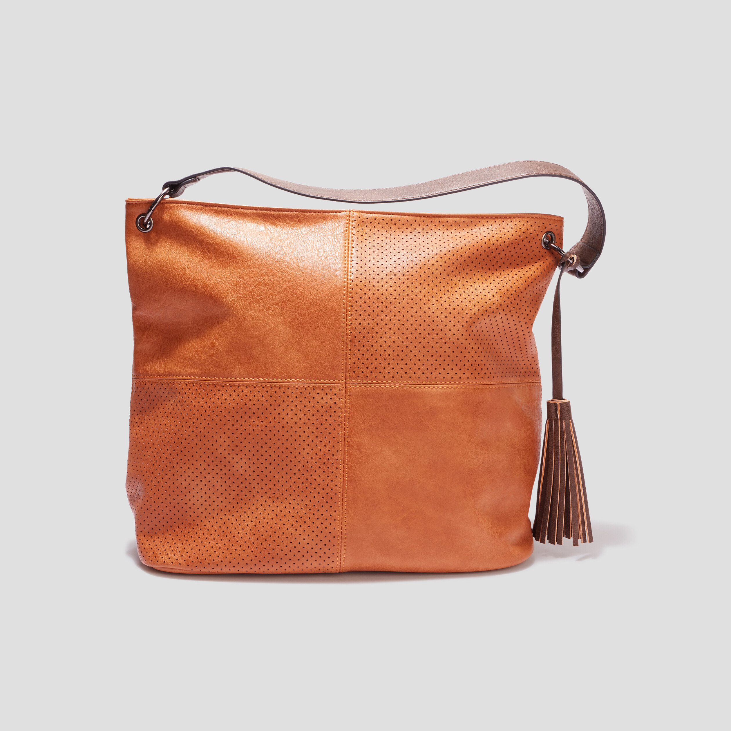 Sac seau avec perforations et pampille marron cognac femme | La Halle