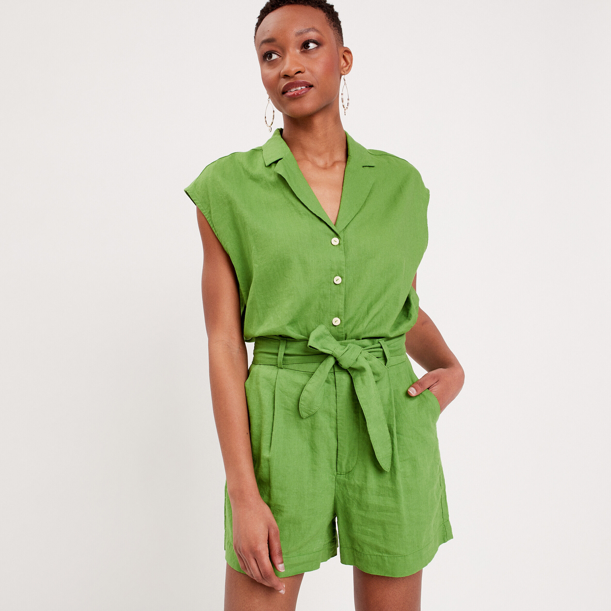 Short ample ceinturé vert femme | Cache Cache
