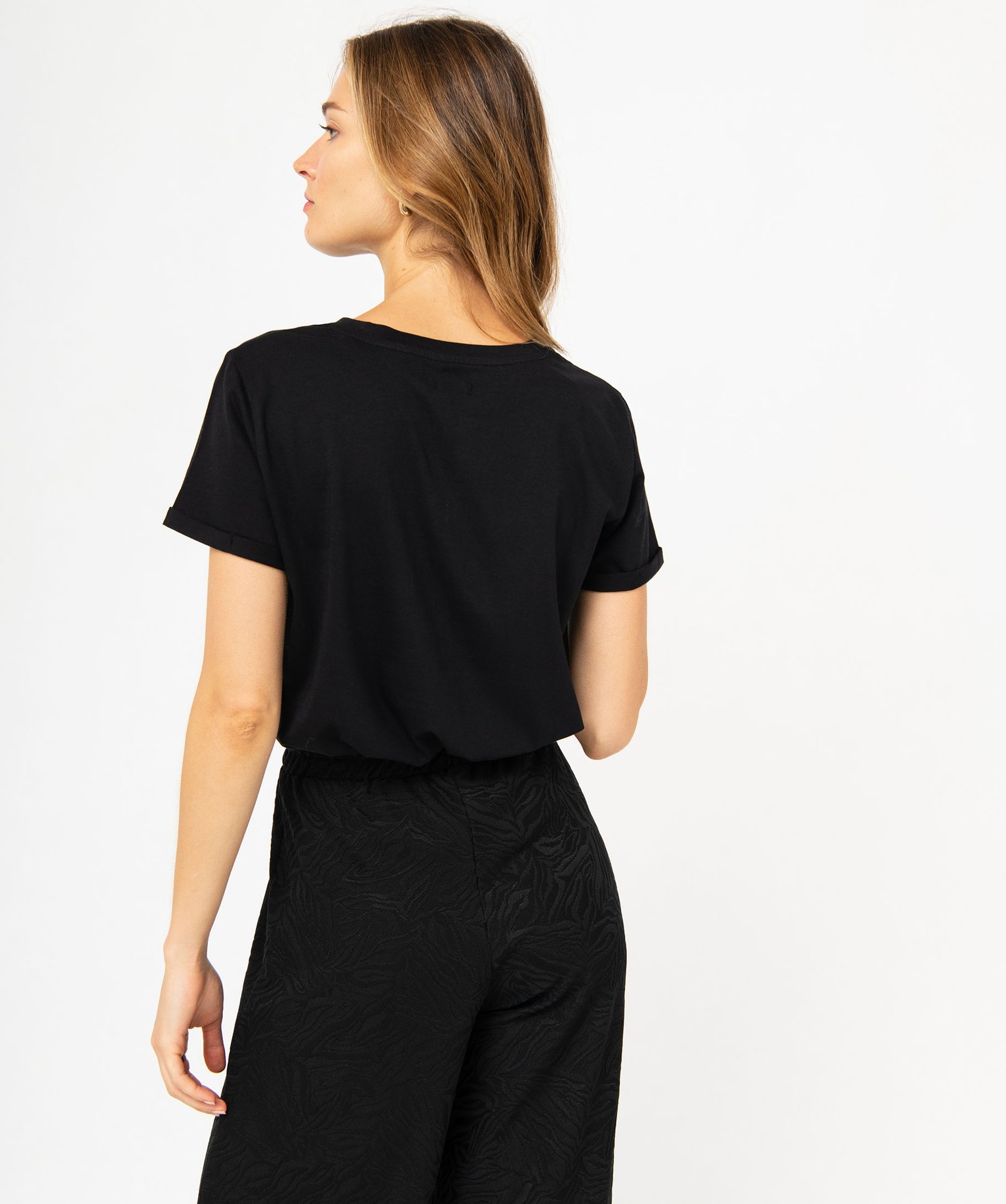 Tee-shirt à manches courtes avec message femme noir | GEMO